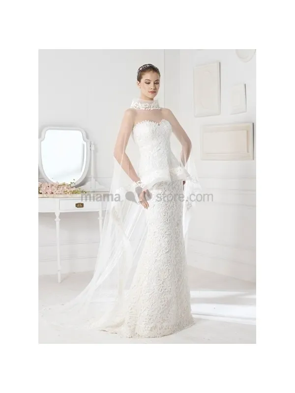 NINA - Abito da sposa a sirena di pizzo con mantella elegante in tulle e pizzo