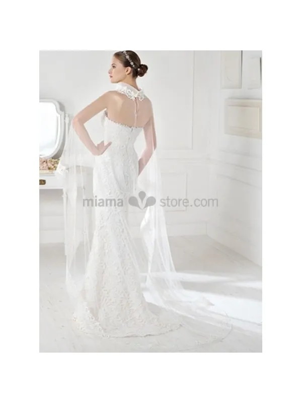 NINA - Abito da sposa a sirena di pizzo con mantella elegante in tulle e pizzo