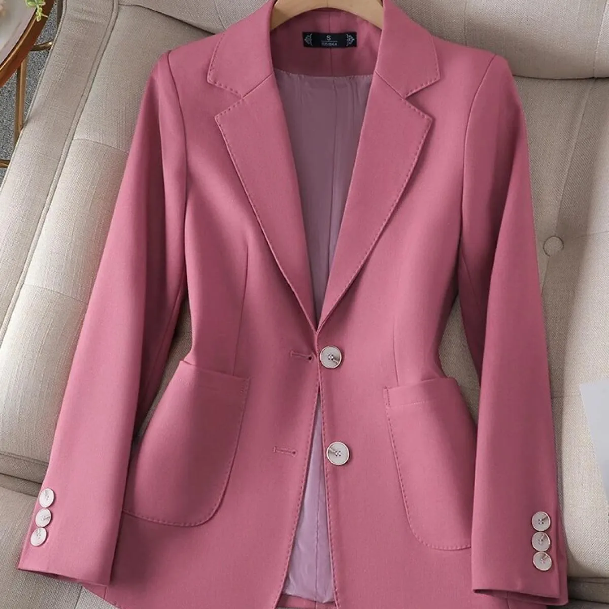Nuovo arrivo Autunno Inverno Donna Capispalla da donna Blazer Rosa Nero Beige Giacca femminile monopetto a maniche lunghe C