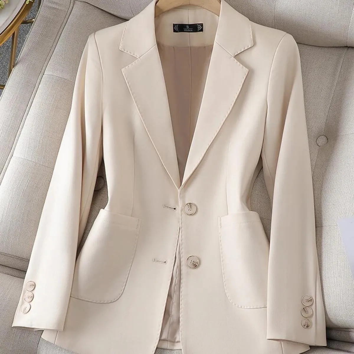 Nuovo arrivo Autunno Inverno Donna Capispalla da donna Blazer Rosa Nero Beige Giacca femminile monopetto a maniche lunghe C