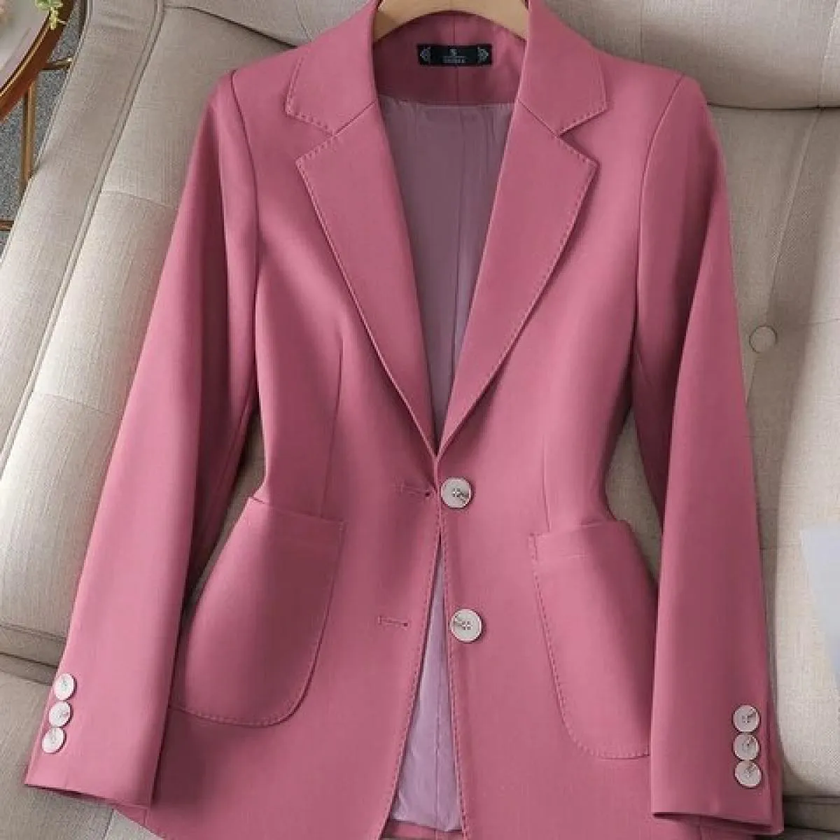 Nuovo arrivo Autunno Inverno Donna Capispalla da donna Blazer Rosa Nero Beige Giacca femminile monopetto a maniche lunghe C