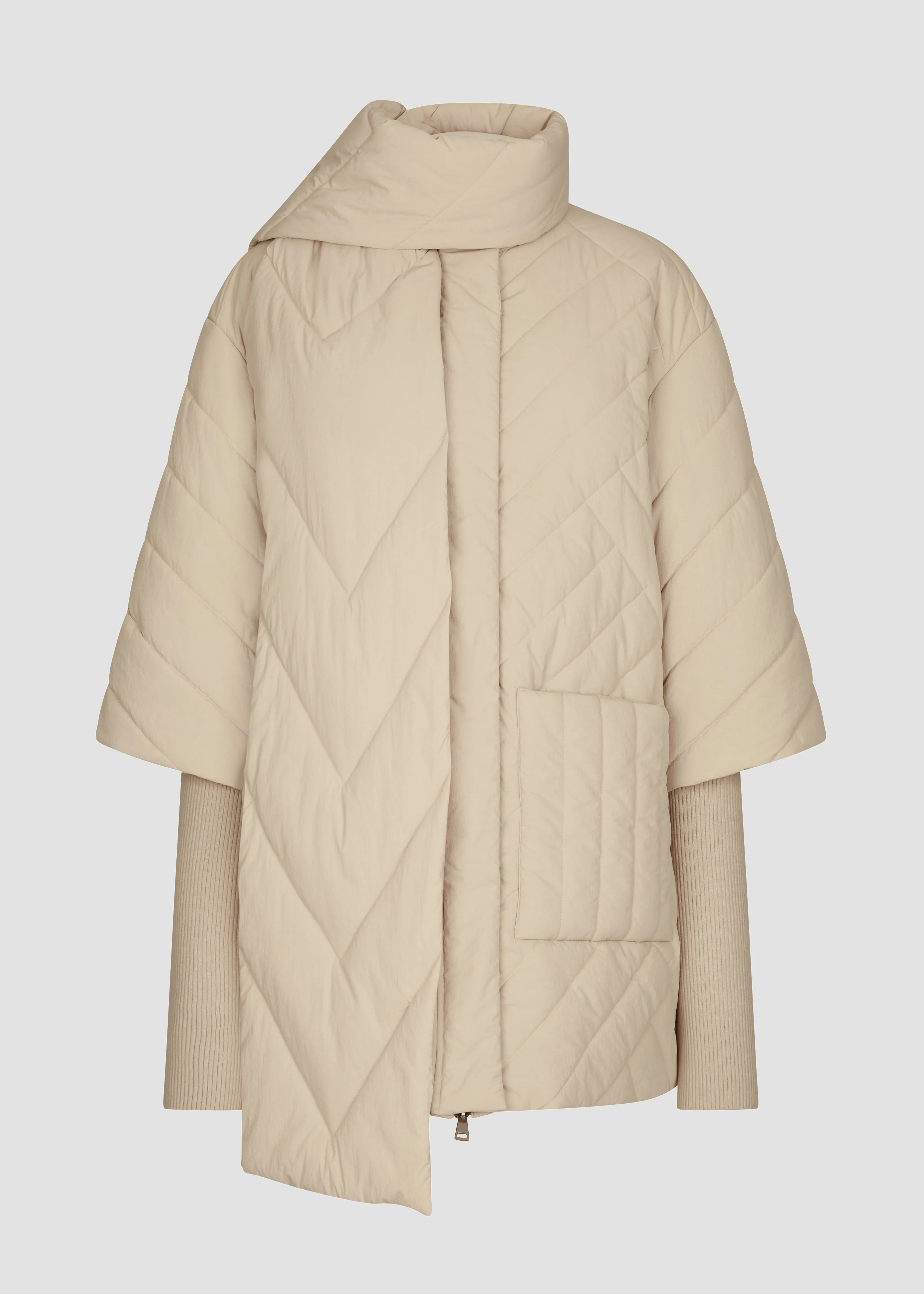 PADDED CAPE COAT DETACHABLE KNIT RIB SLEEVES