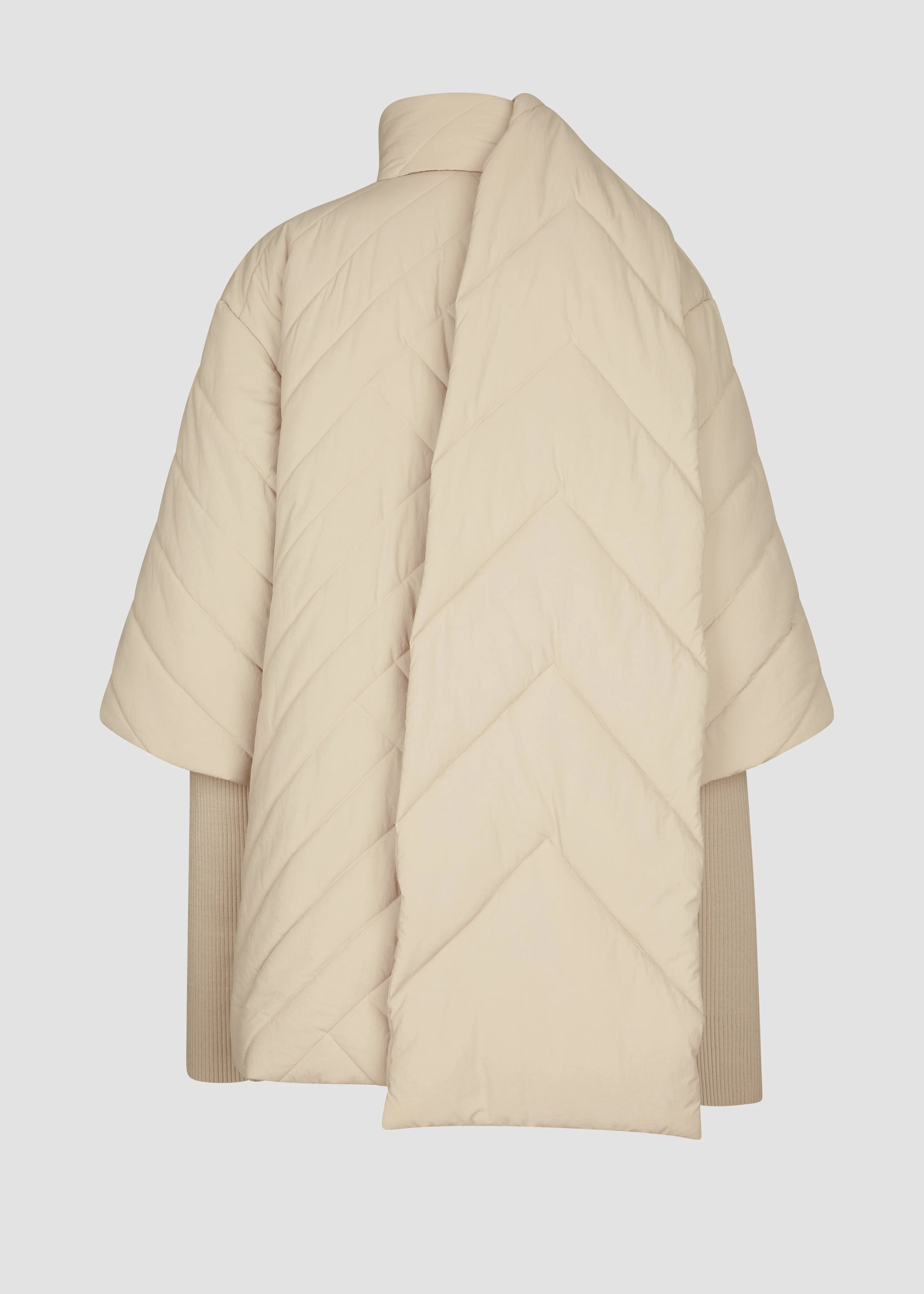 PADDED CAPE COAT DETACHABLE KNIT RIB SLEEVES