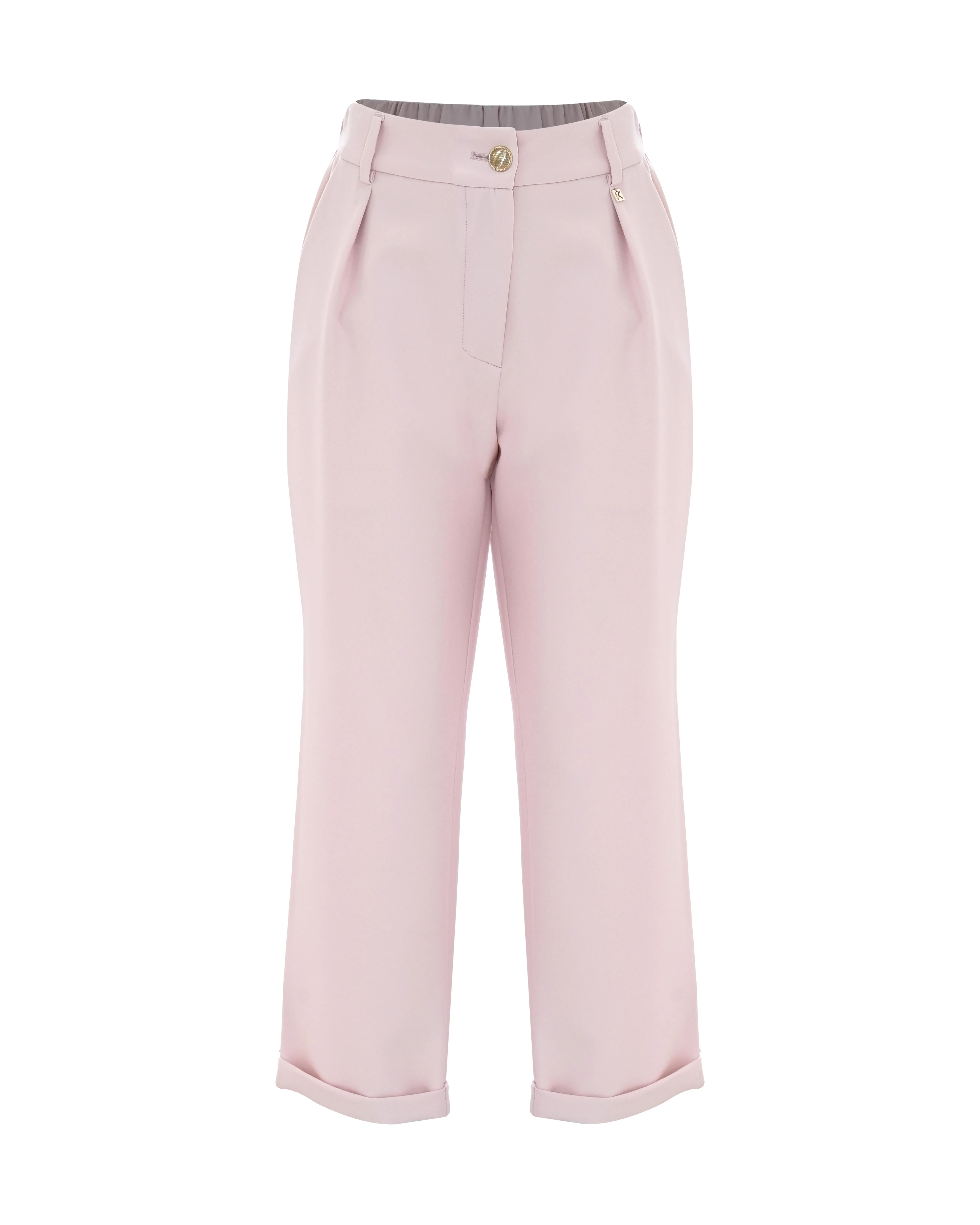 Pantalone straight con pinces rosa in tessuto stretch 10-16 anni