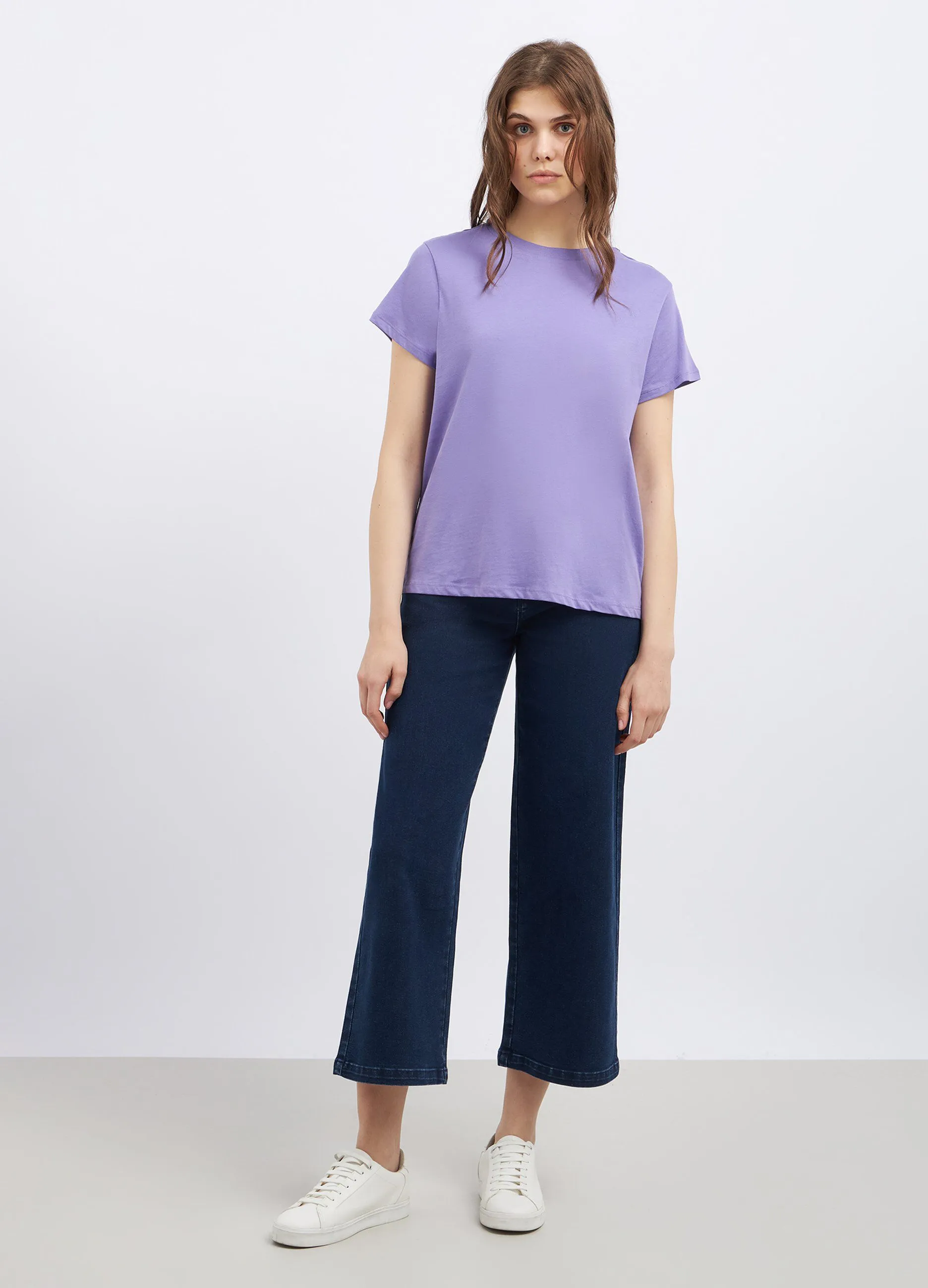 Pantaloni in denim di misto cotone wide leg donna