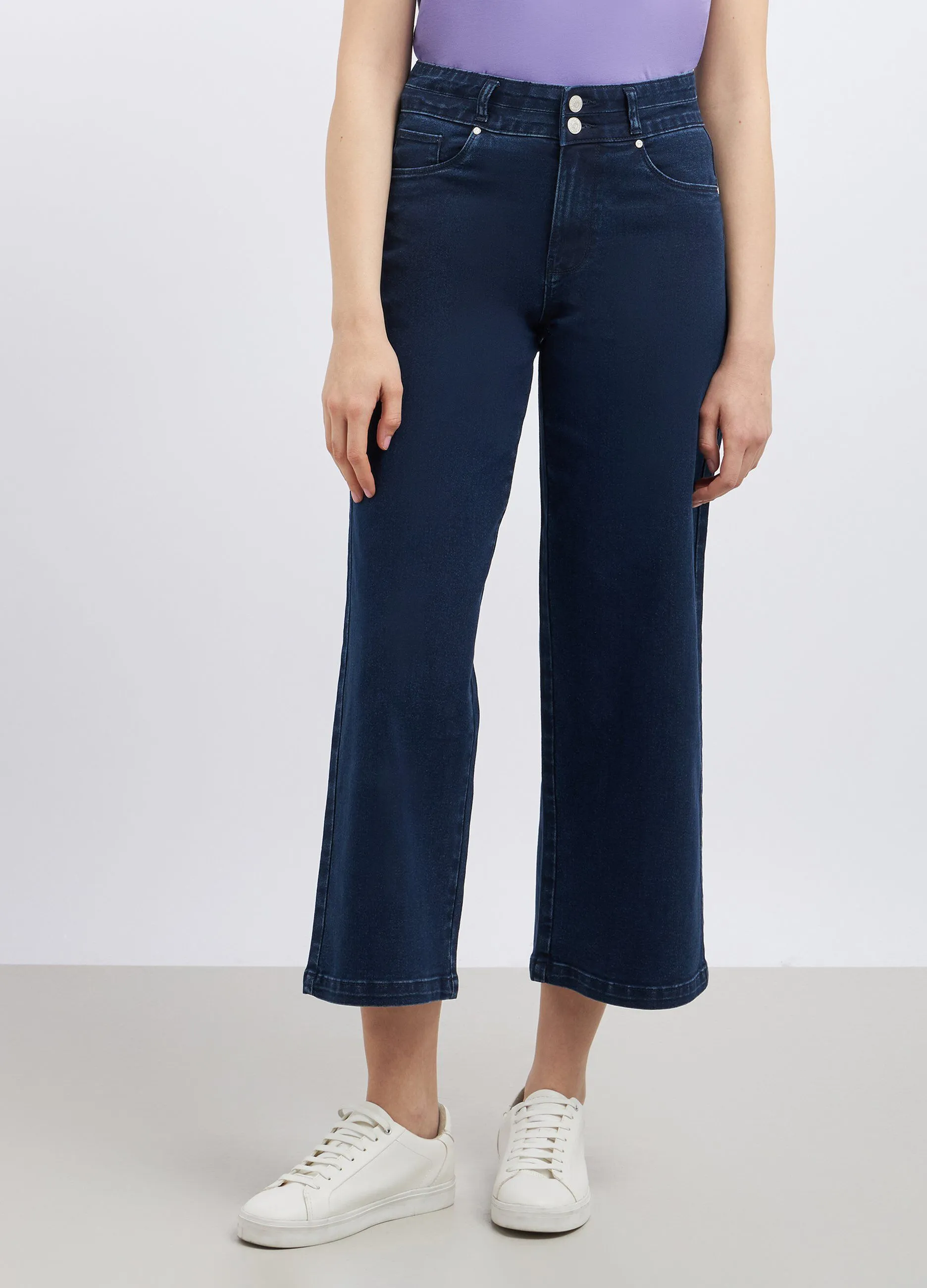 Pantaloni in denim di misto cotone wide leg donna
