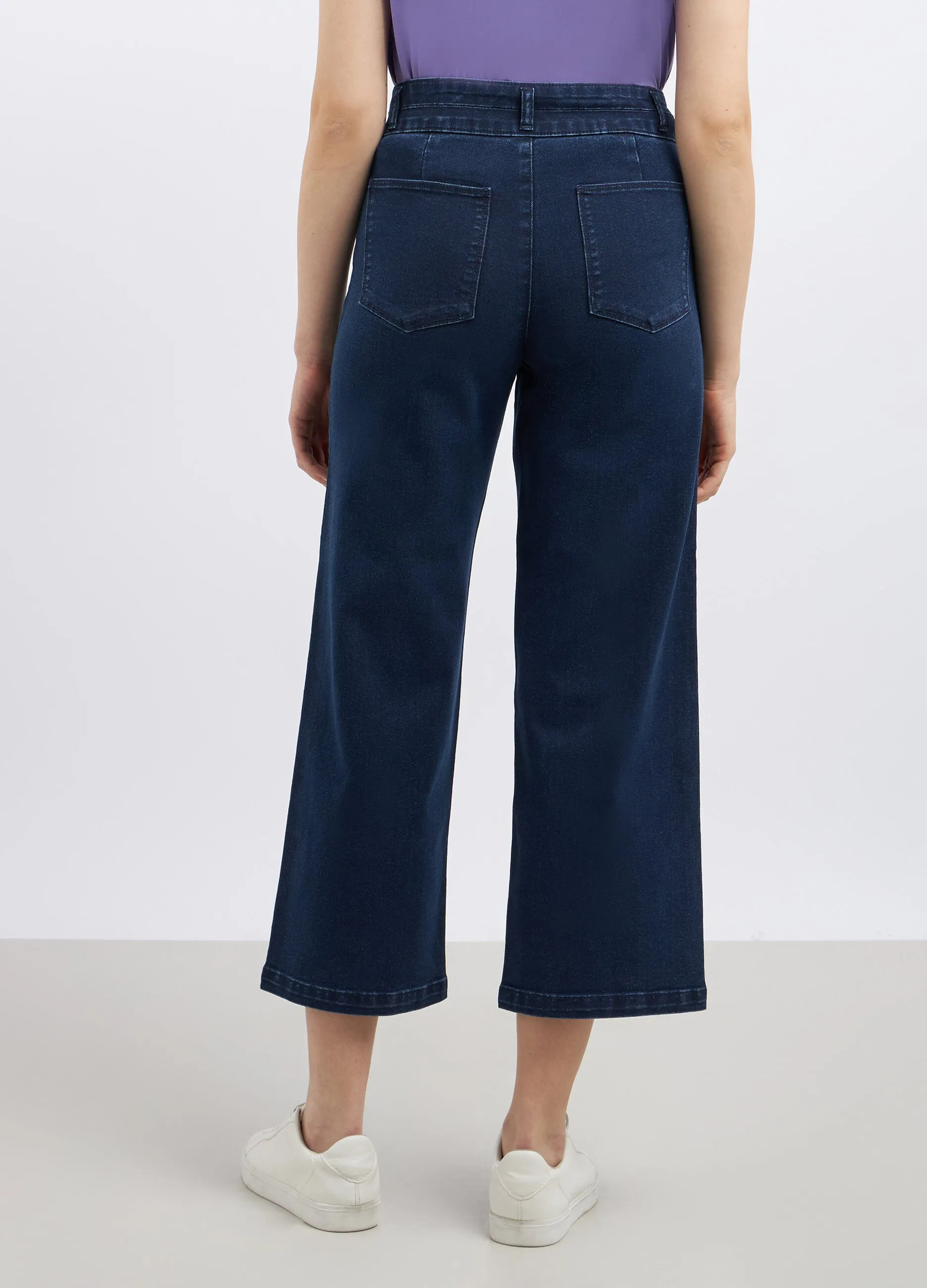 Pantaloni in denim di misto cotone wide leg donna