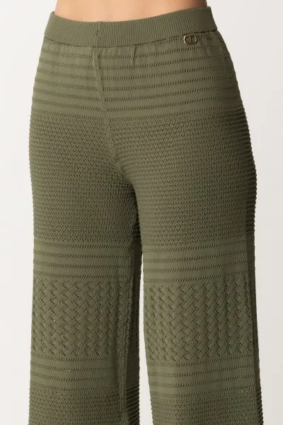 Pantaloni in maglia con mix di punti GRAY GREEN SCURO