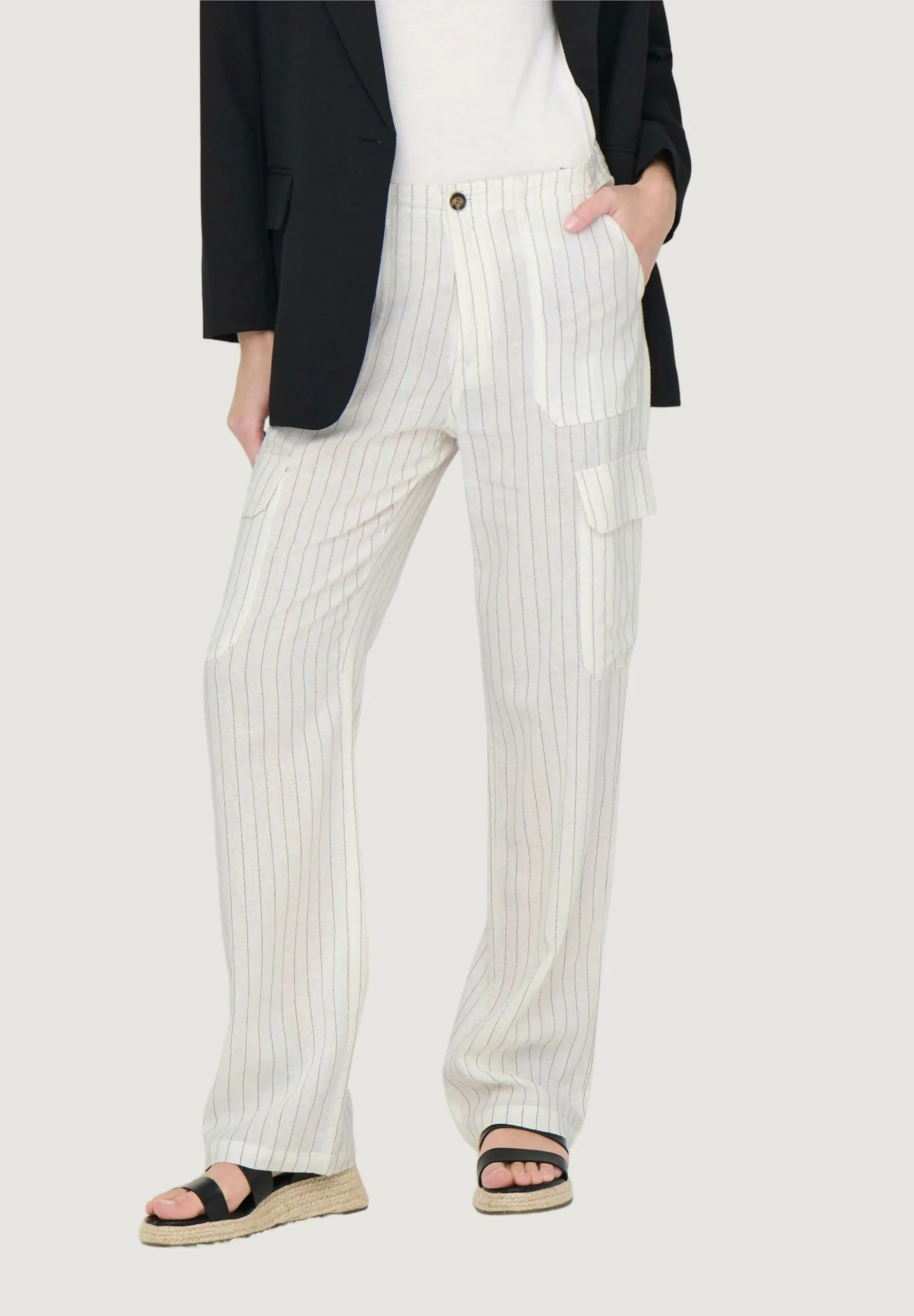 Pantaloni regular Only Onlmalfy-Caro Linen Cargo Bianco