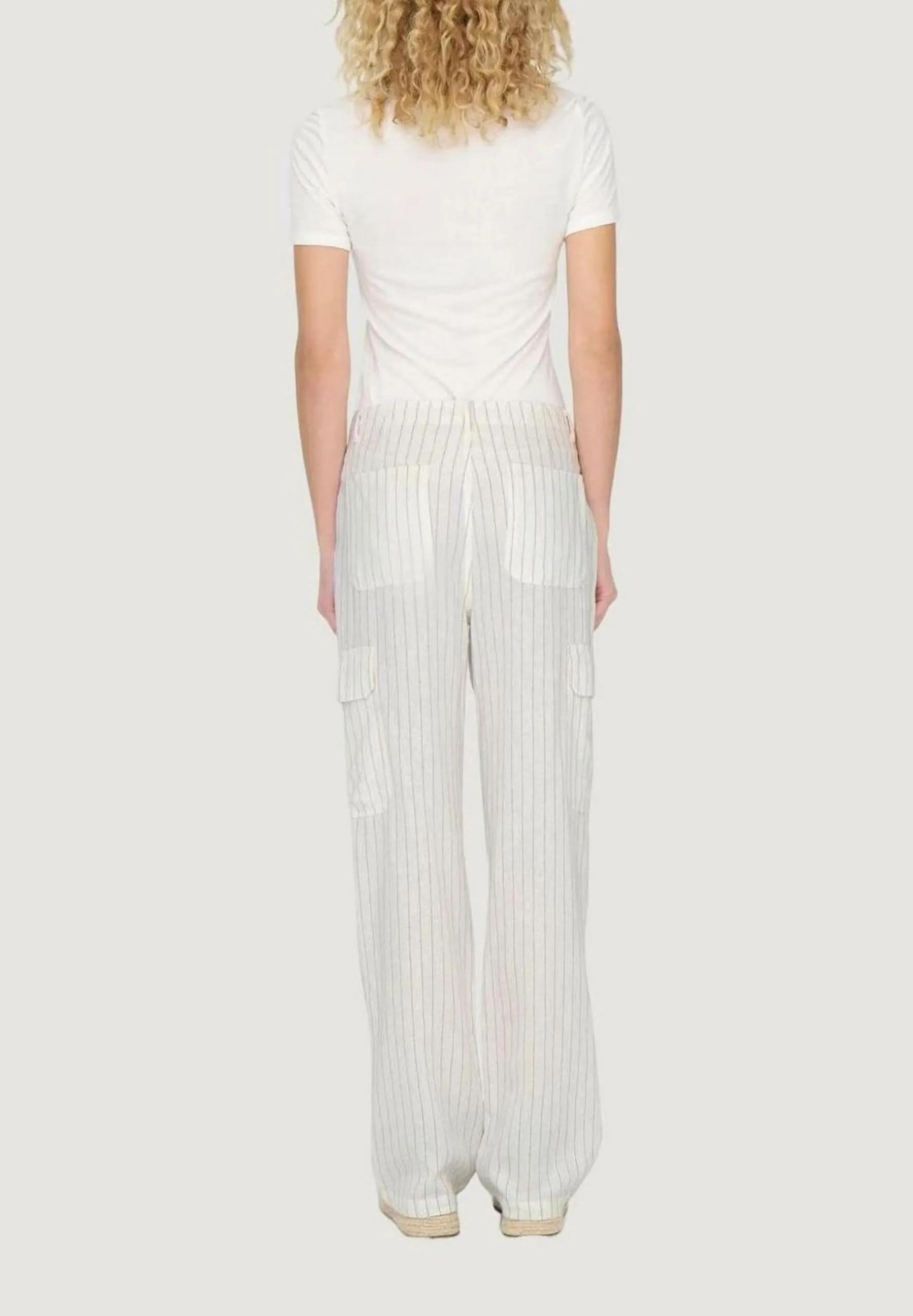 Pantaloni regular Only Onlmalfy-Caro Linen Cargo Bianco