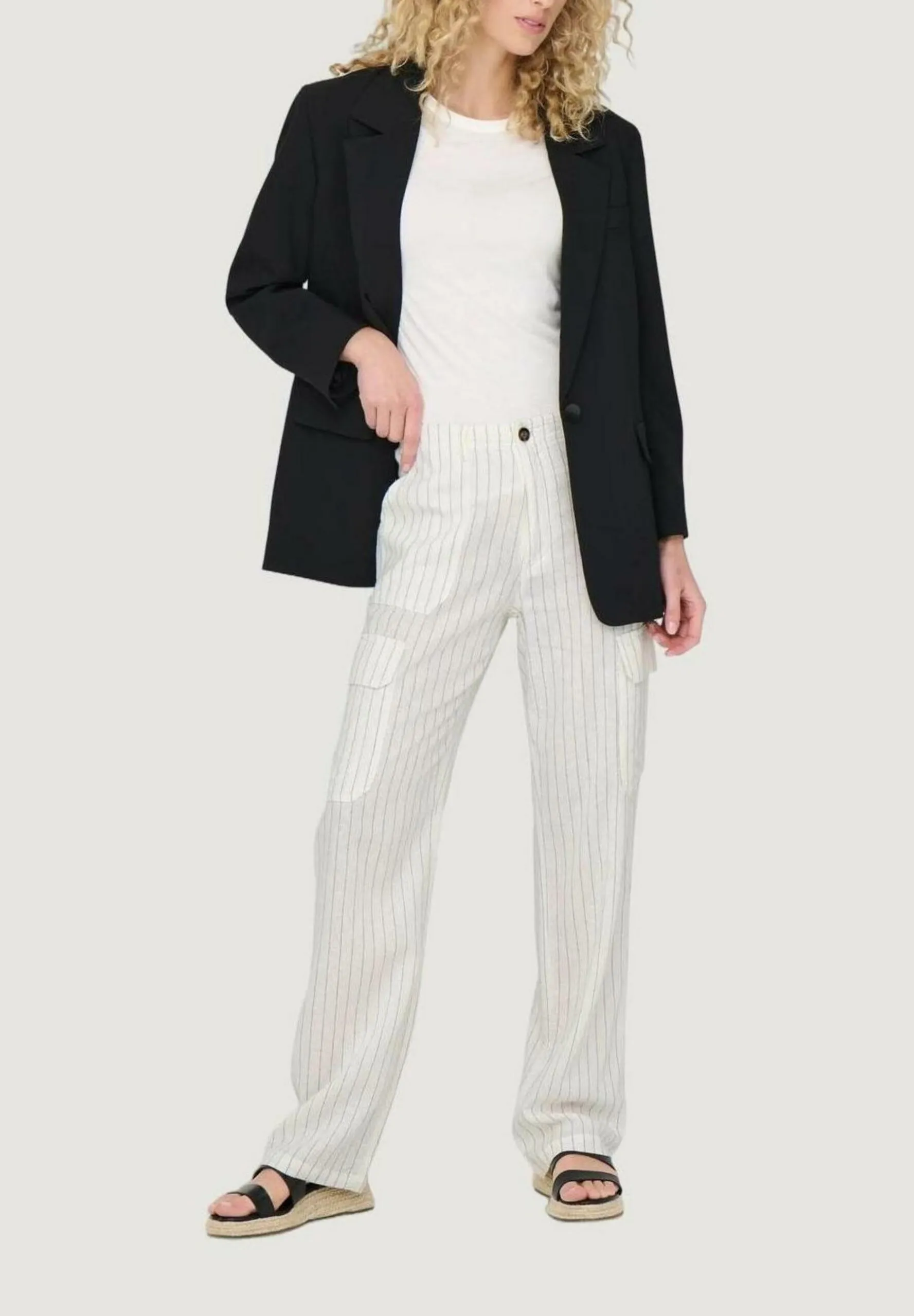 Pantaloni regular Only Onlmalfy-Caro Linen Cargo Bianco