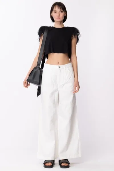 Pantaloni wide leg in denim Bianco