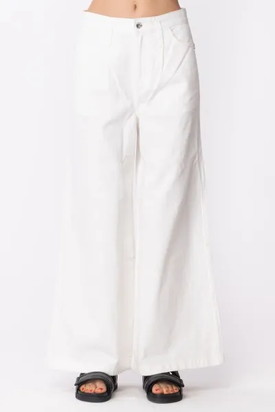 Pantaloni wide leg in denim Bianco