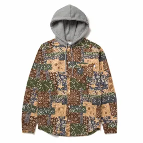 PATCHWORK CORD HOODED JACKET - BROWN