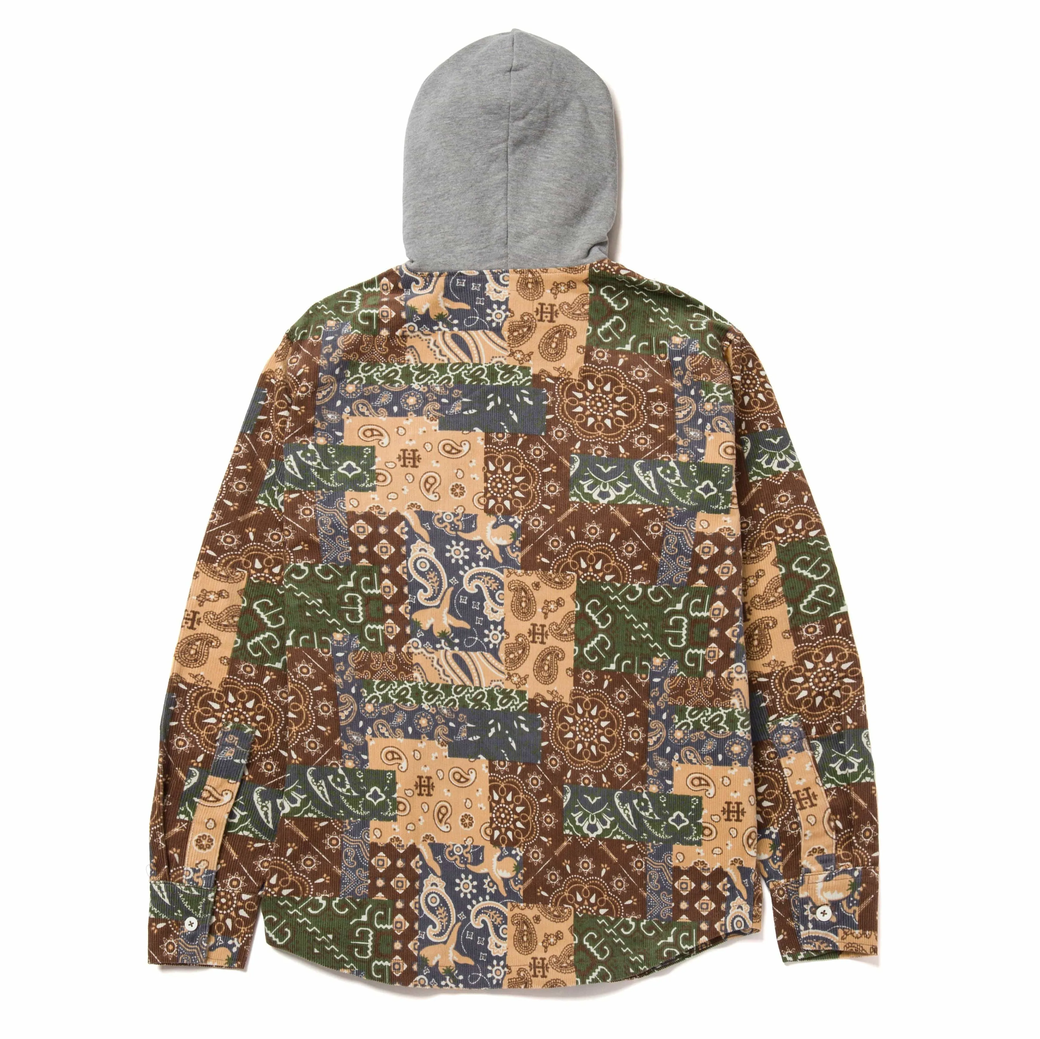 PATCHWORK CORD HOODED JACKET - BROWN