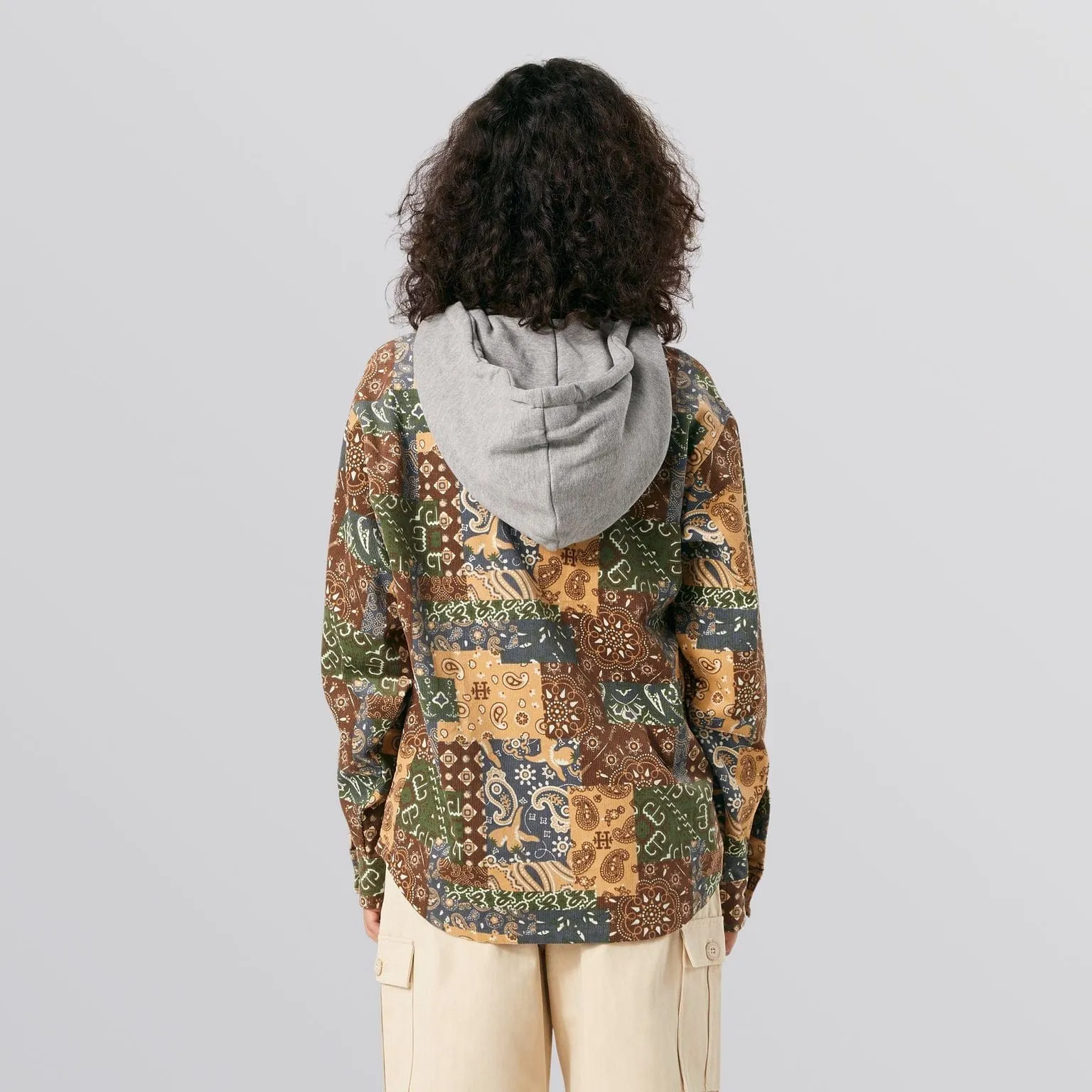 PATCHWORK CORD HOODED JACKET - BROWN