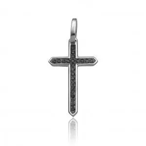 Pendente a Croce CHIMENTO IMMAGINI SACRE in Oro Bianco e Diamanti Black 0.14ct