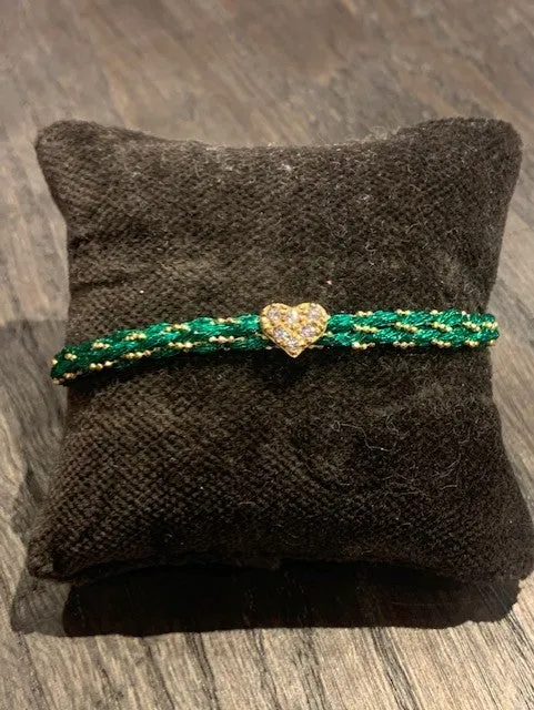 Pf milanojewels bracciale regolabile très chic seta verde , argento pl. oro giallo