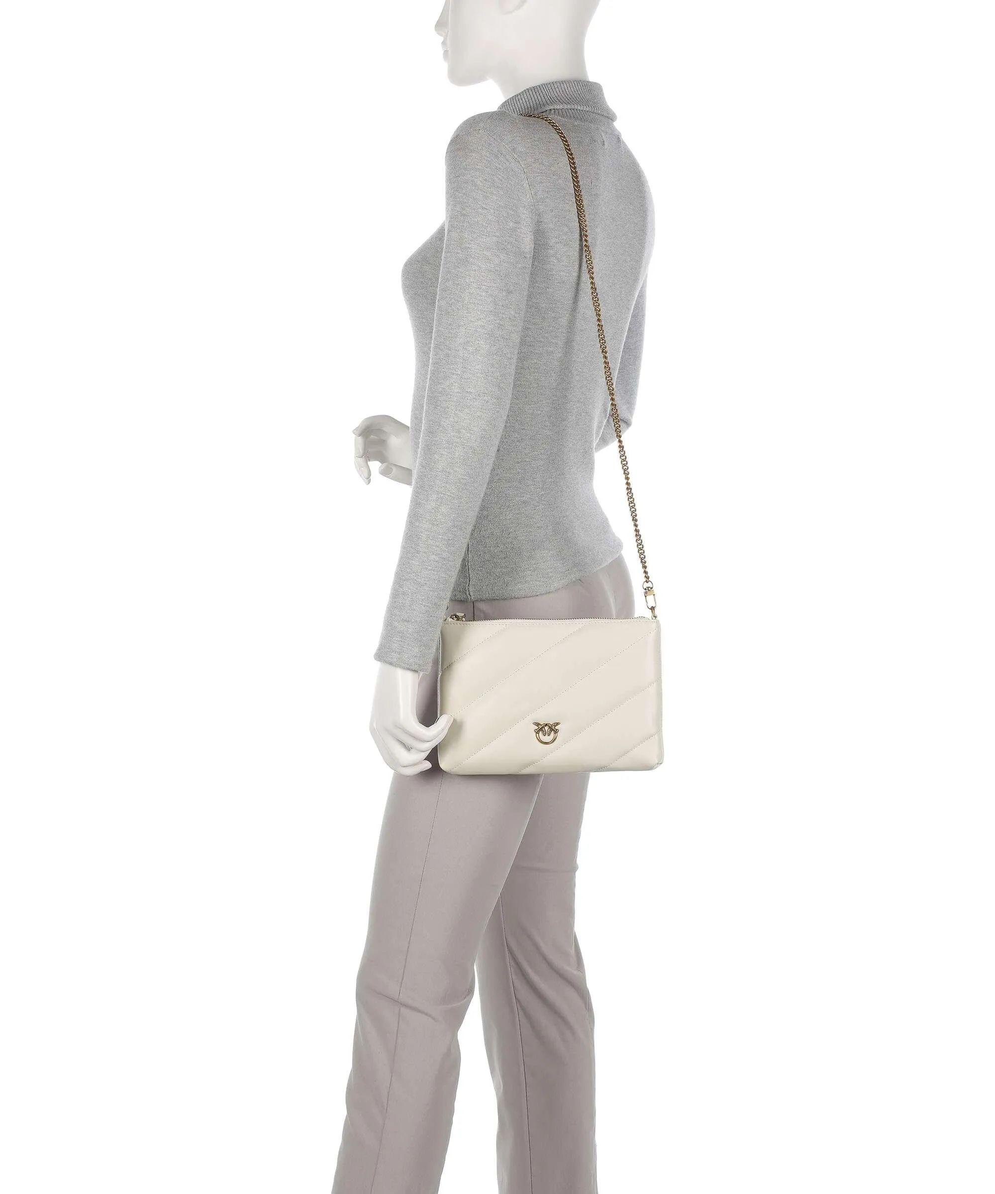  Pinko Flat Borsa a tracolla pelle di pecora avorio  