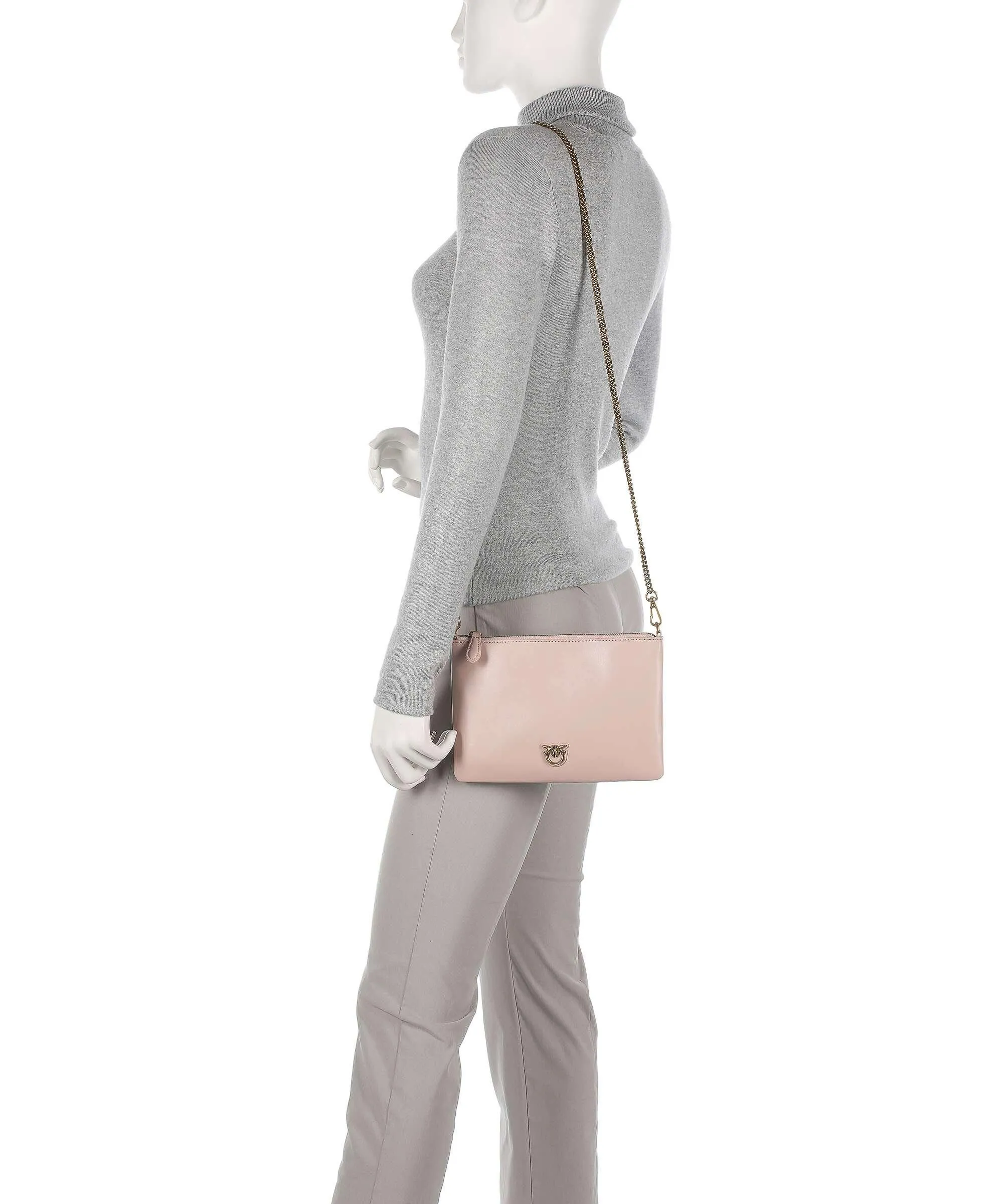  Pinko Flat Classic Borsa a tracolla pelle di vacchetta finemente grana rosa antico  