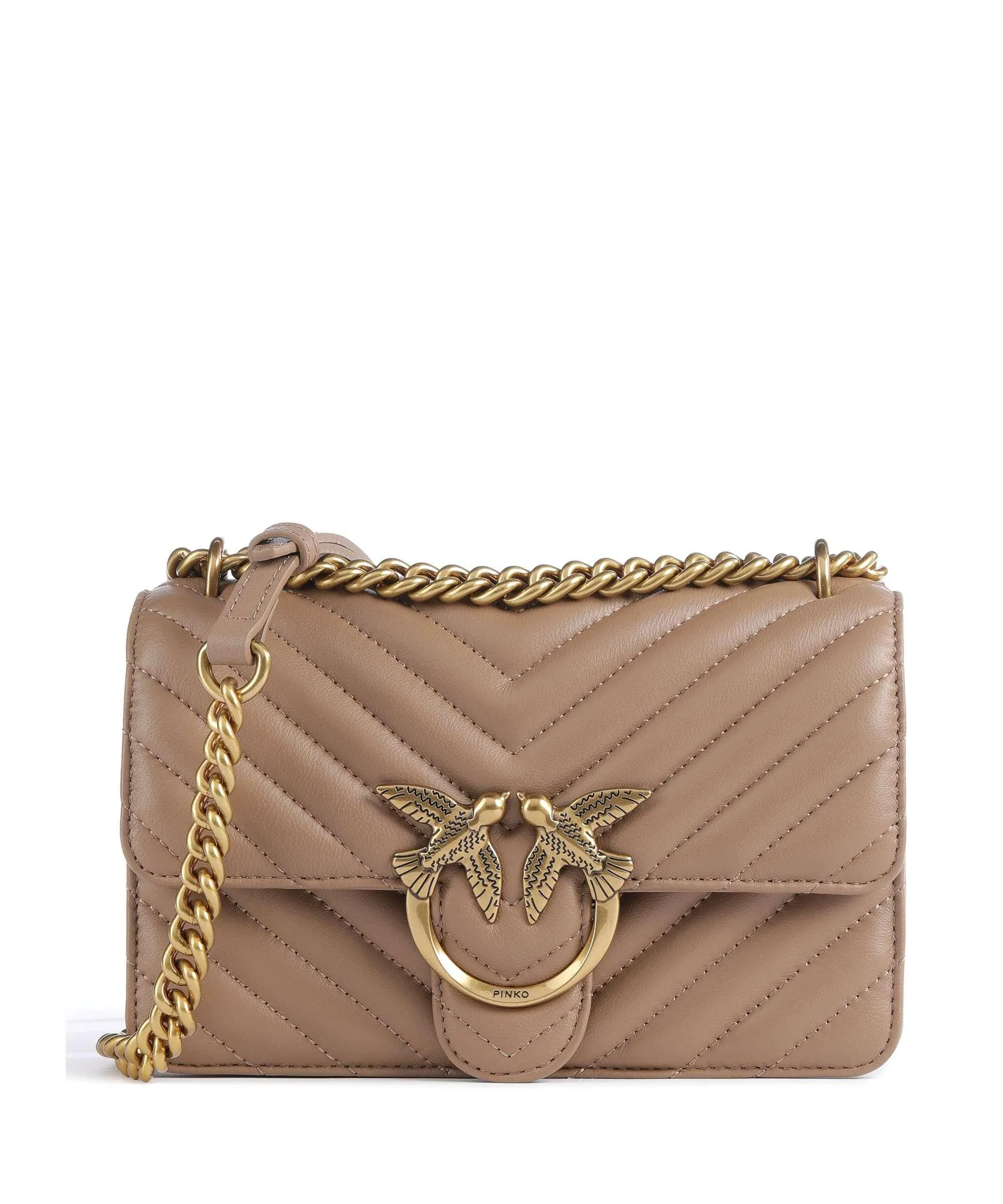  Pinko Love One Mini Borsa a spalla pelle a grana fine marrone  