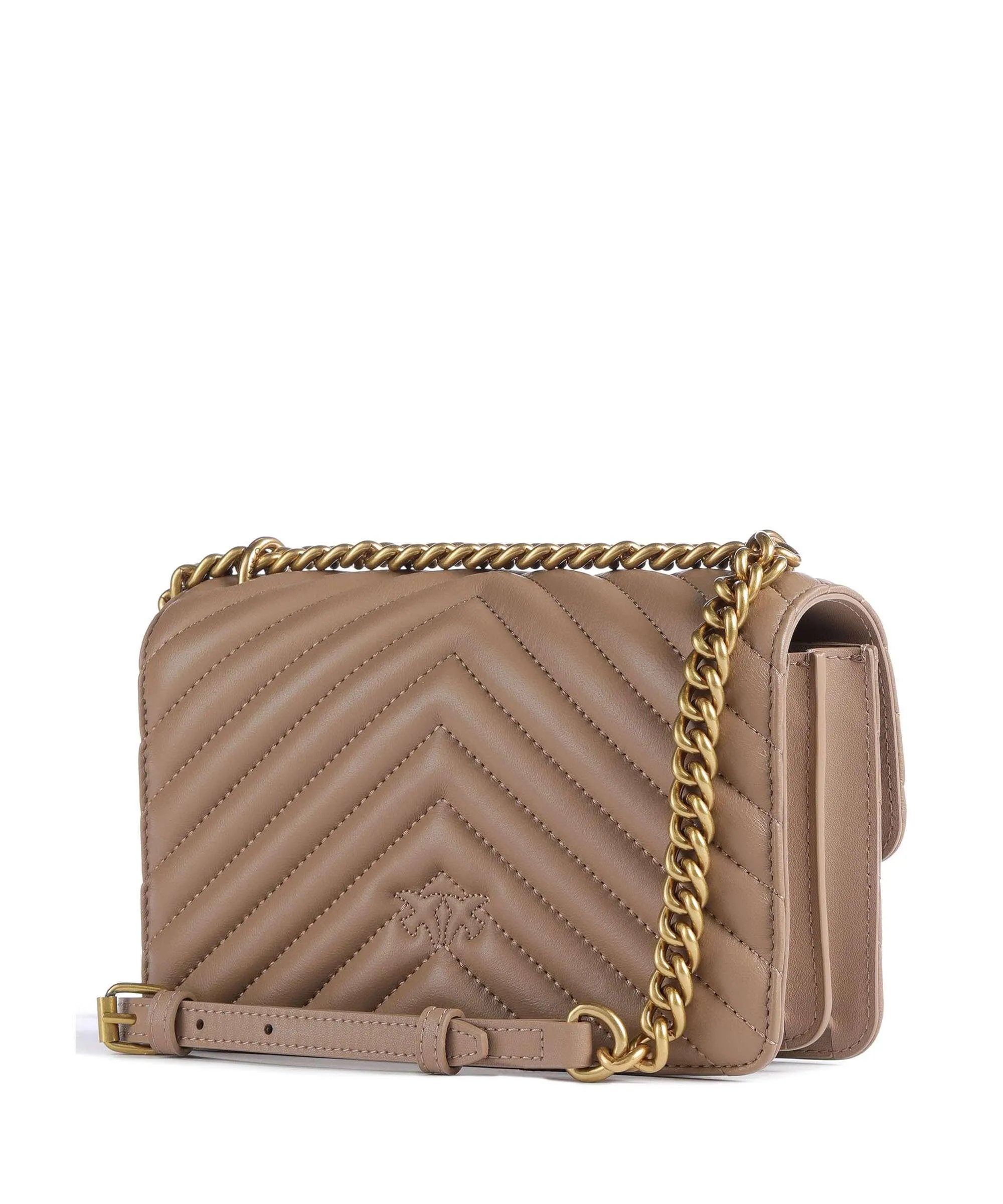  Pinko Love One Mini Borsa a spalla pelle a grana fine marrone  