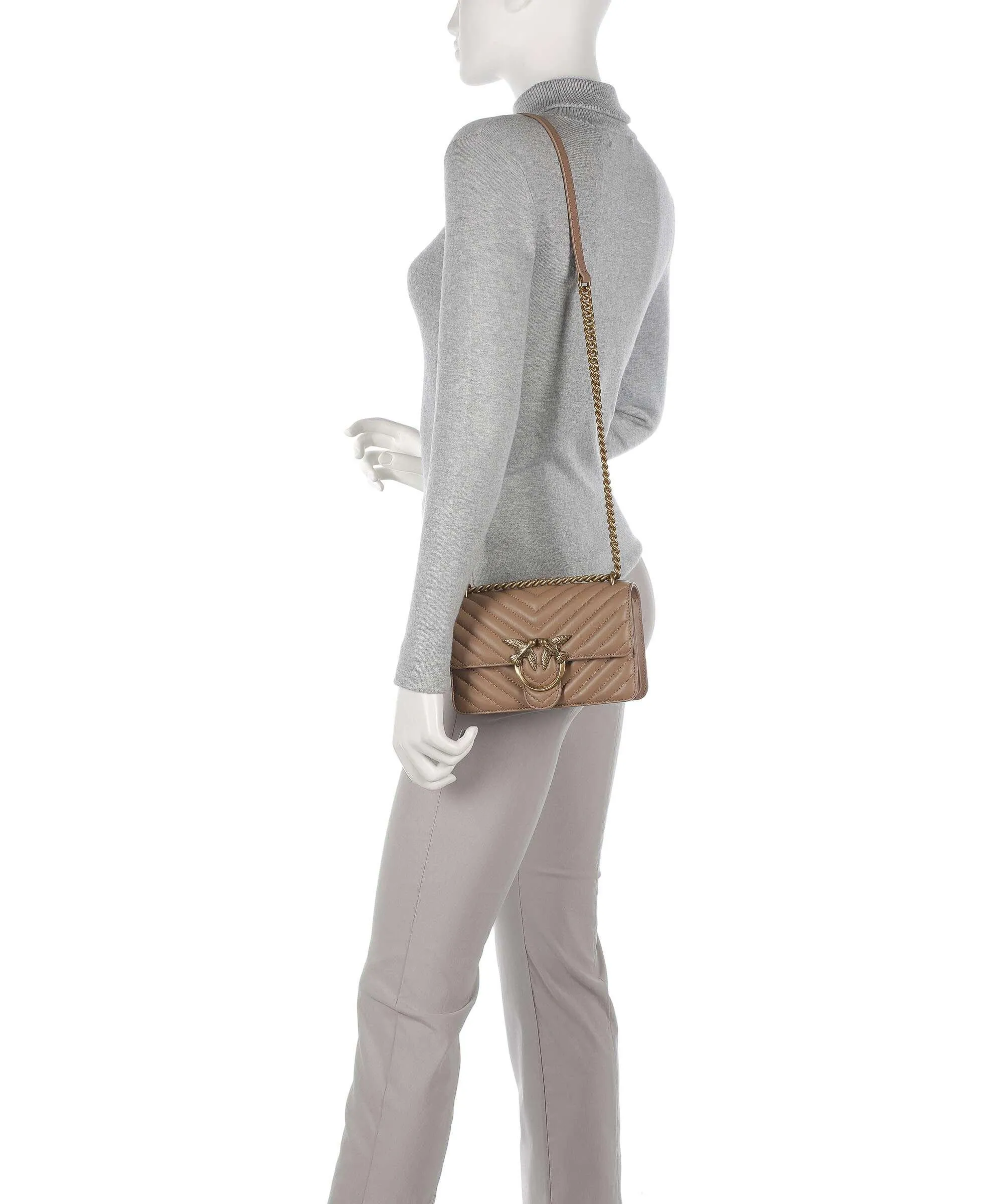  Pinko Love One Mini Borsa a spalla pelle a grana fine marrone  
