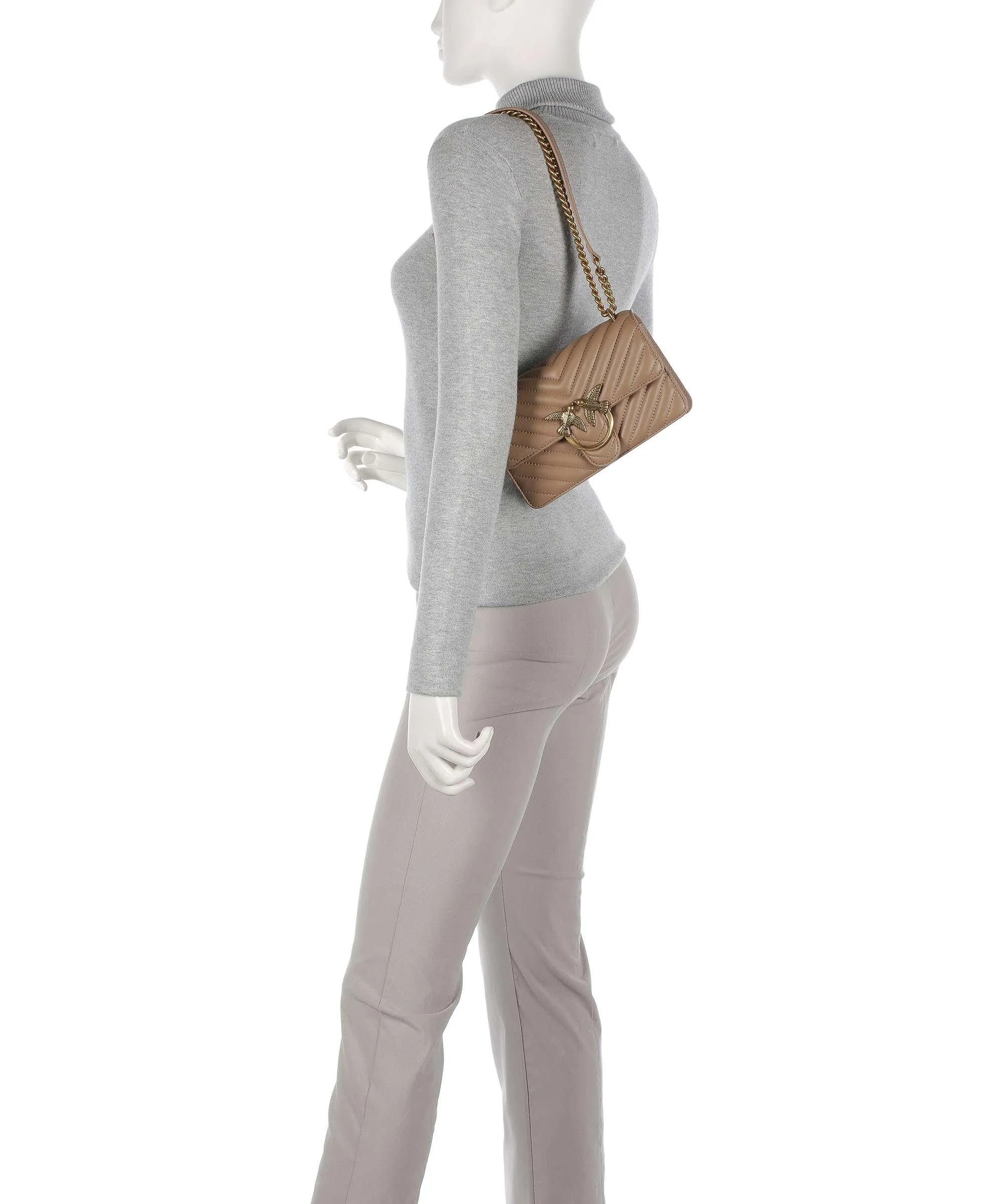  Pinko Love One Mini Borsa a spalla pelle a grana fine marrone  