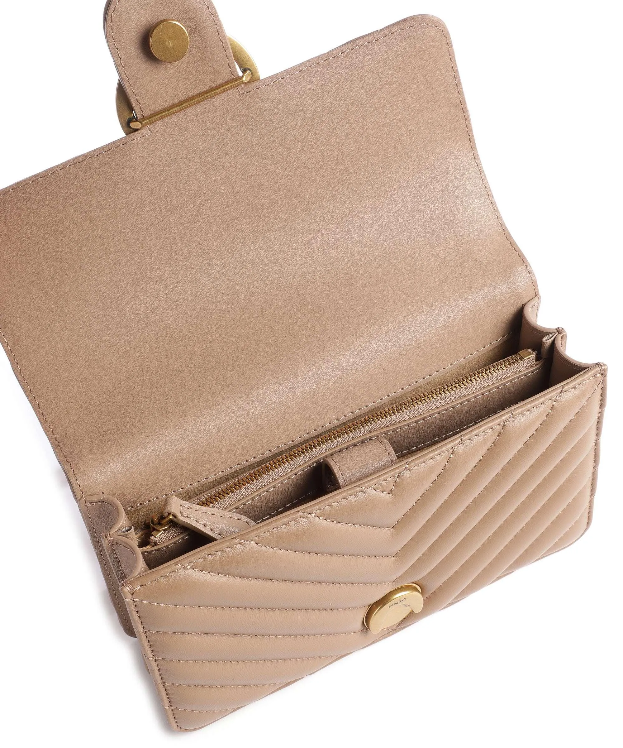  Pinko Love One Mini Borsa a spalla pelle a grana fine marrone  
