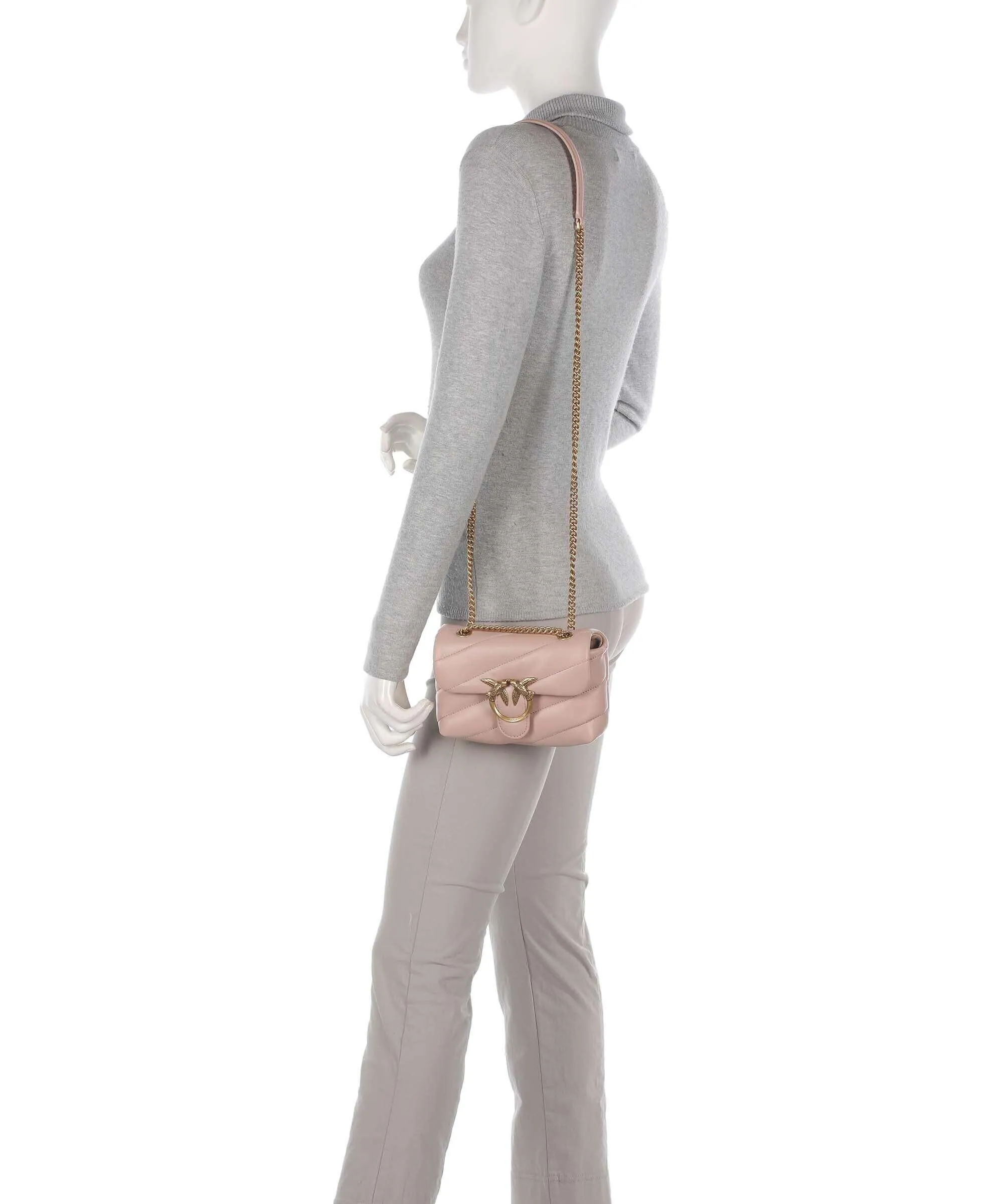  Pinko Love Puff Baby Borsa a spalla pelle di pecora rosa antico  