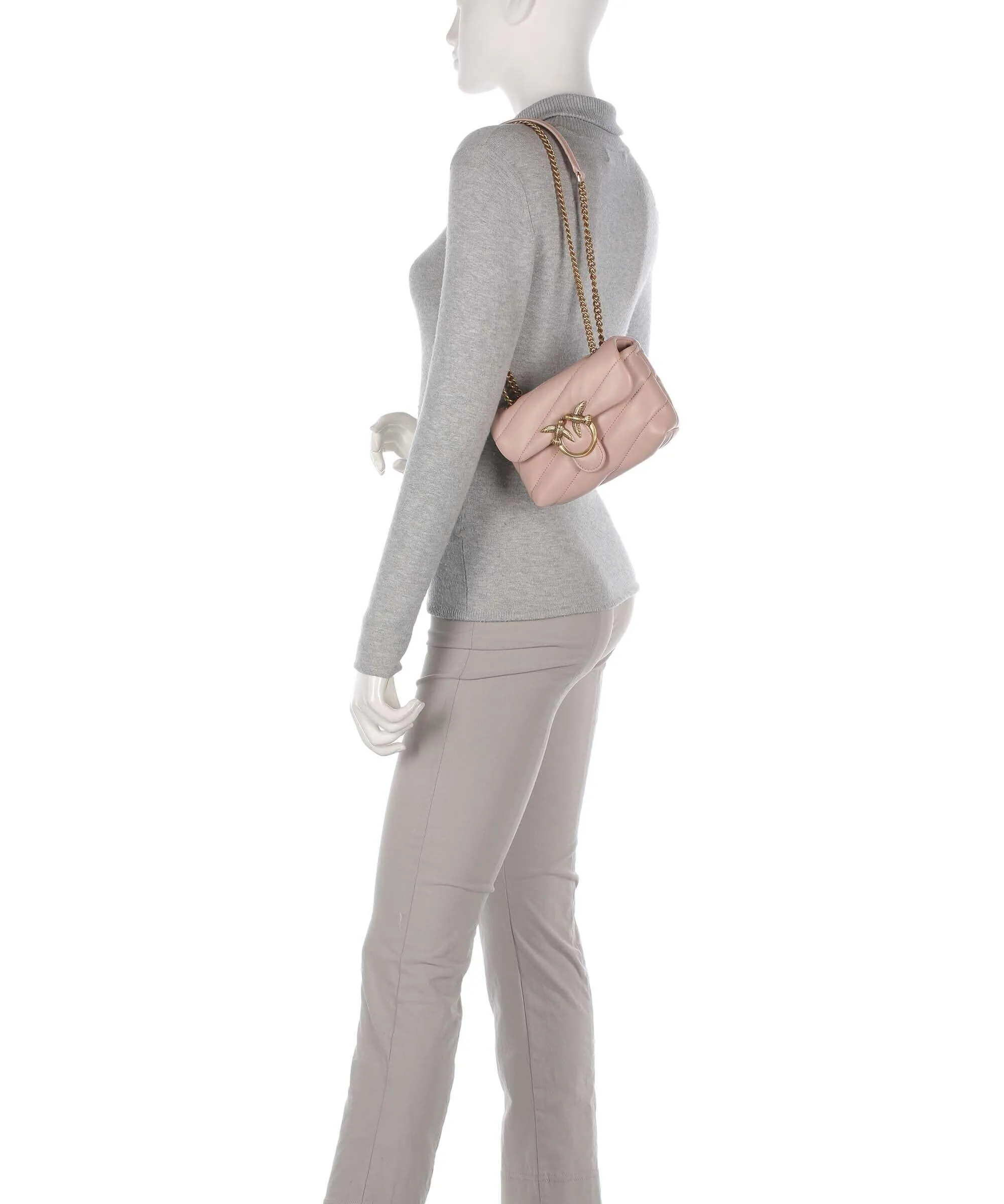  Pinko Love Puff Baby Borsa a spalla pelle di pecora rosa antico  