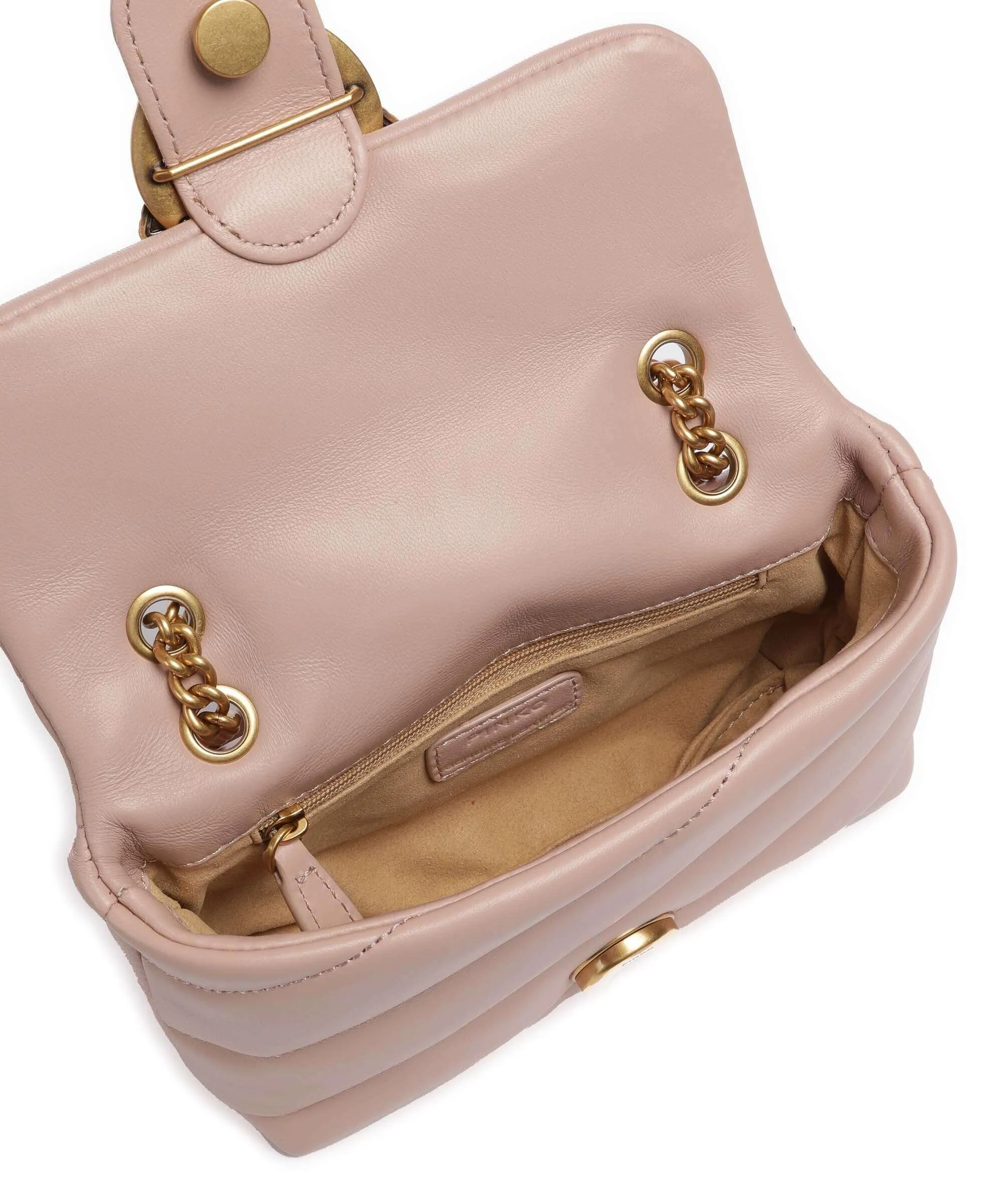  Pinko Love Puff Baby Borsa a spalla pelle di pecora rosa antico  