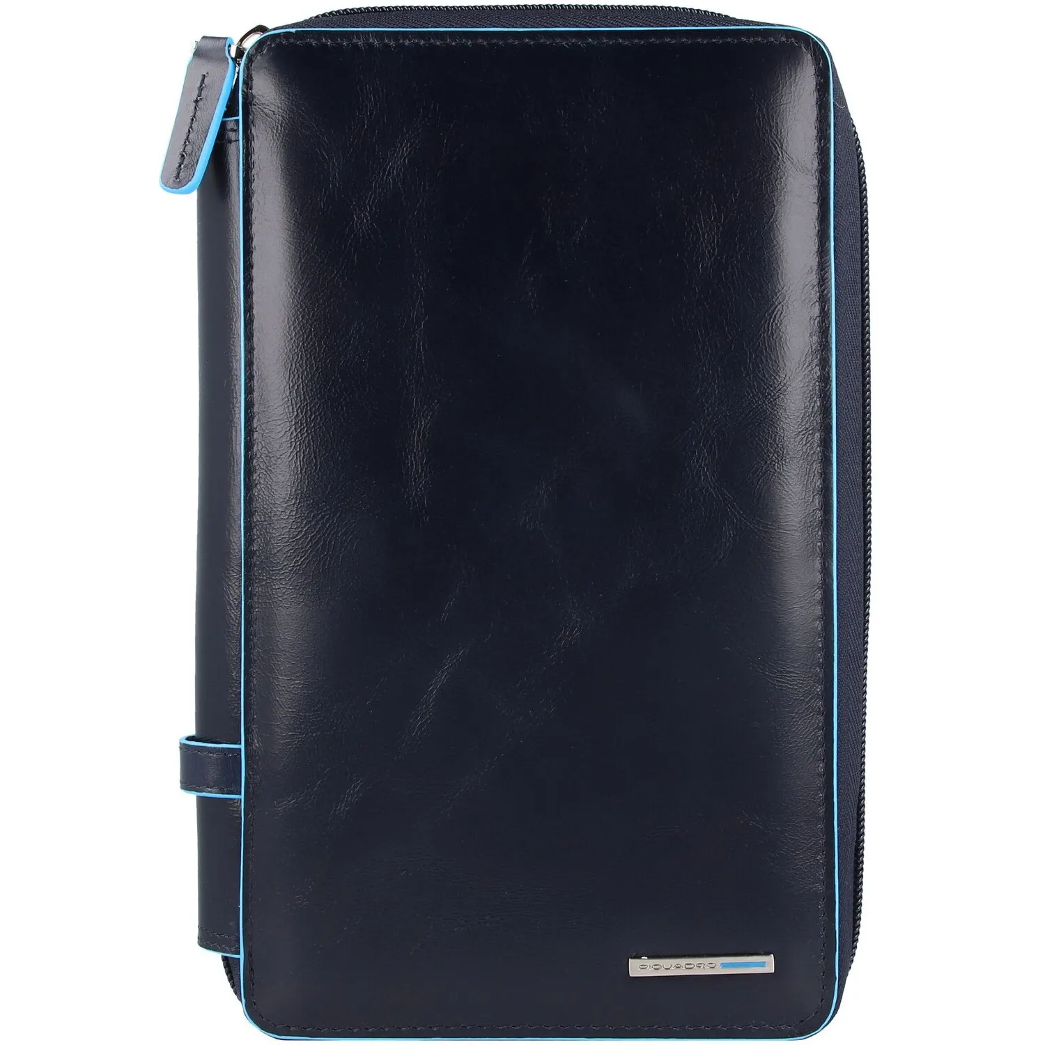Piquadro Custodia per passaporto da viaggio quadrata blu in pelle 14 cm