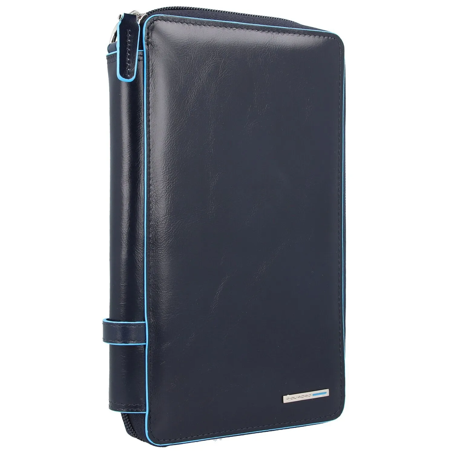 Piquadro Custodia per passaporto da viaggio quadrata blu in pelle 14 cm