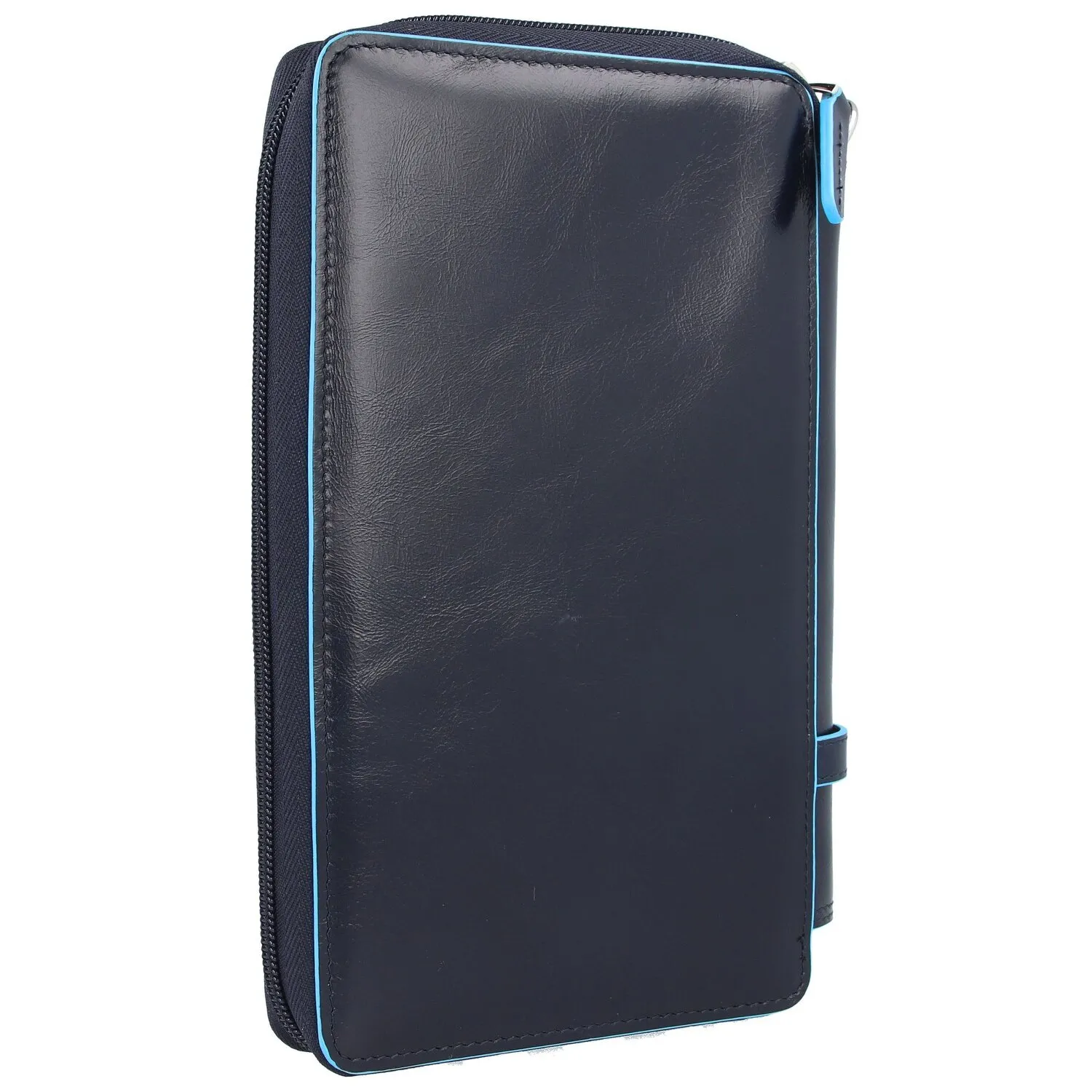 Piquadro Custodia per passaporto da viaggio quadrata blu in pelle 14 cm