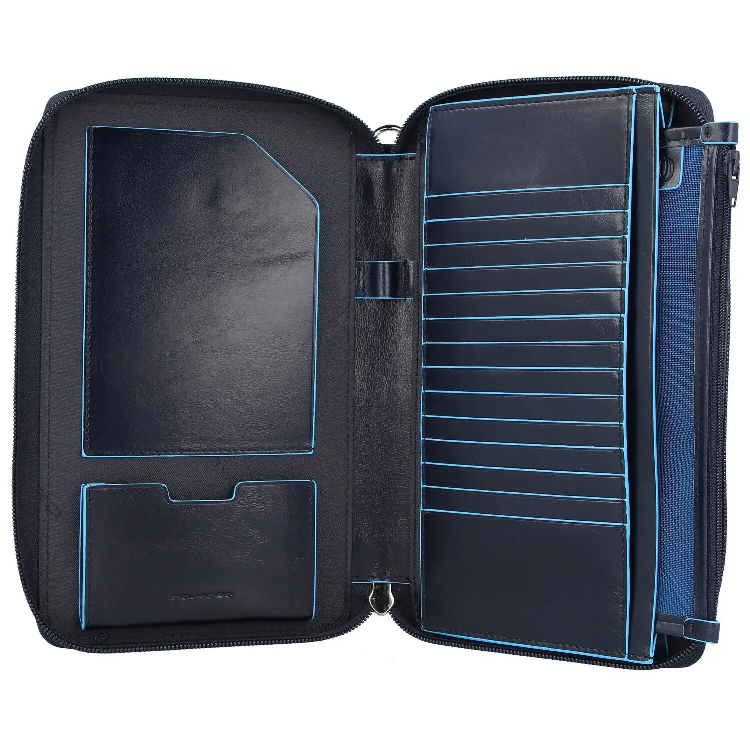 Piquadro Custodia per passaporto da viaggio quadrata blu in pelle 14 cm