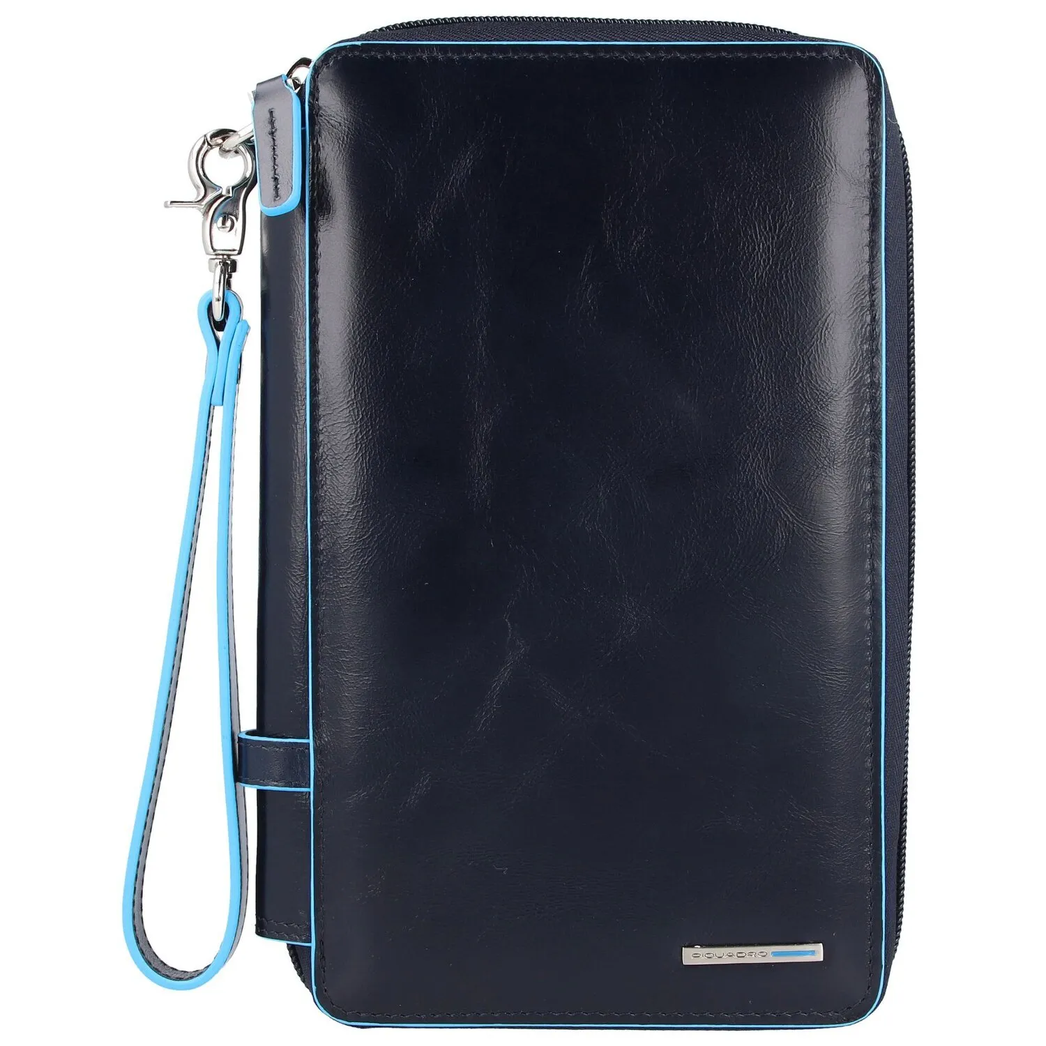Piquadro Custodia per passaporto da viaggio quadrata blu in pelle 14 cm