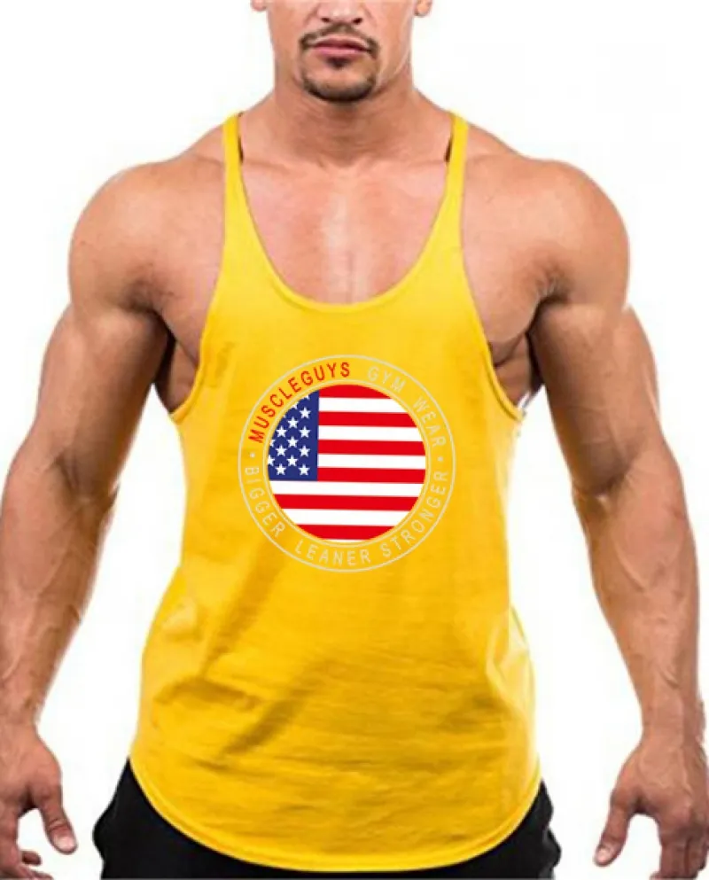 Più nuovo marchio di abbigliamento da palestra Bodybuilding e fitness Canotta da uomo in cotone US Flag Camicia senza maniche Ca