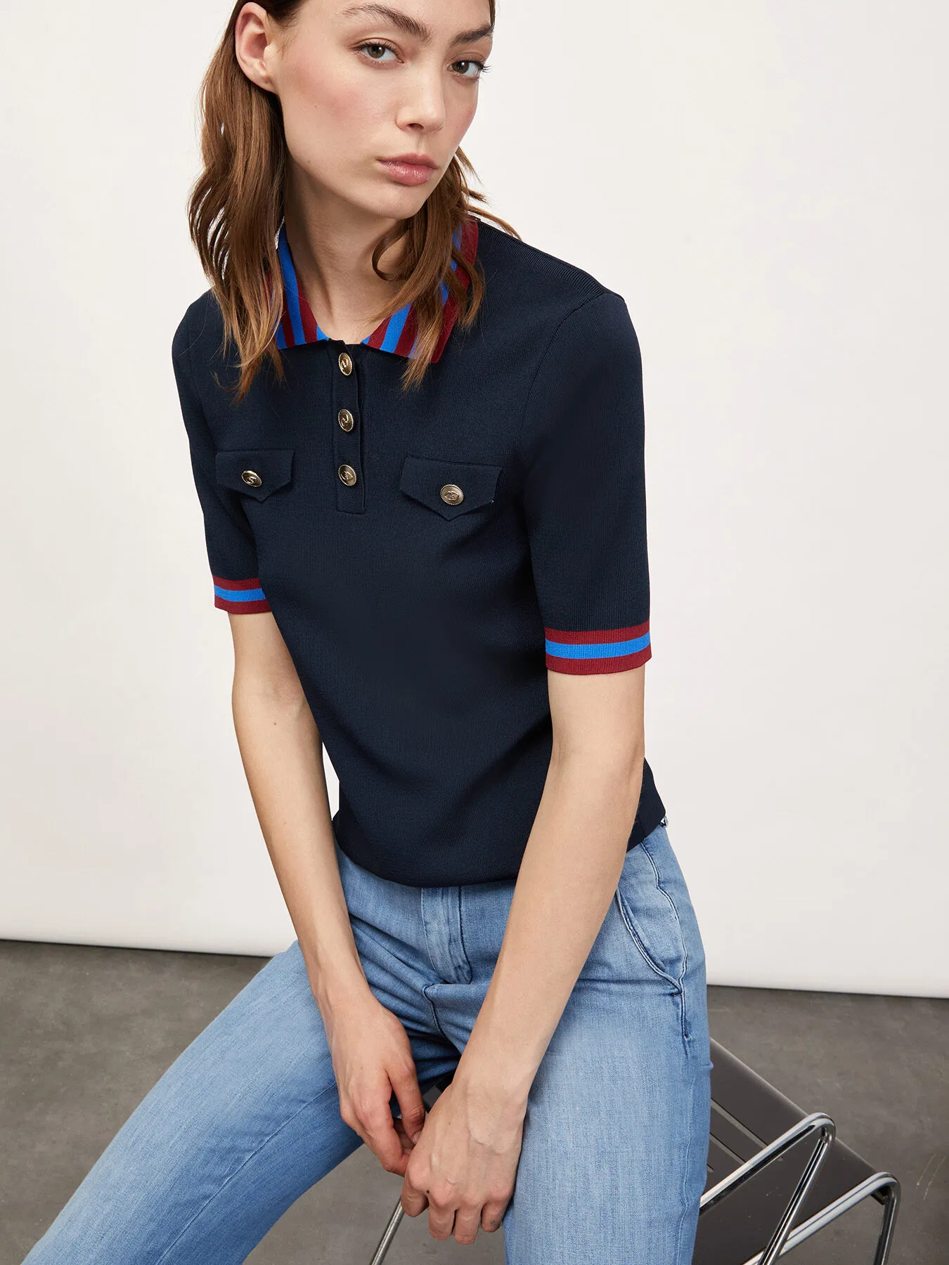 Polo in maglia con colletto a righe
