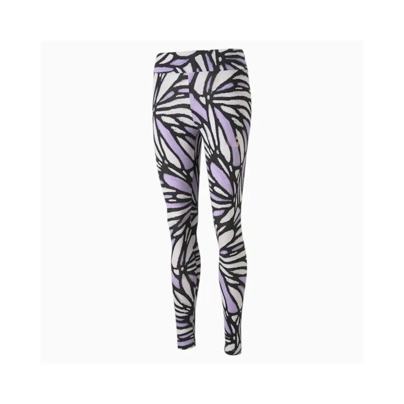 PUMA LEGGING  DONNA ESS+ NOVA SHINE AOP LEGGINGS FANTASIA COLORE NERO BIANCO LILLA
