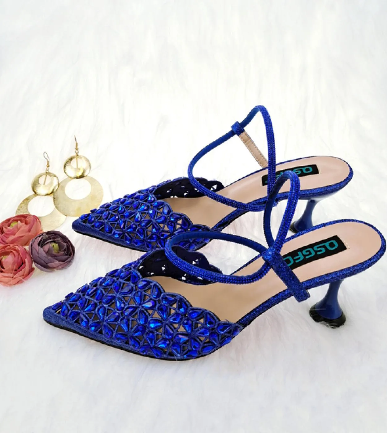 Qsgfc Set di borse per scarpe da donna con decorazione a strass nero con tacco alto e punta a punta