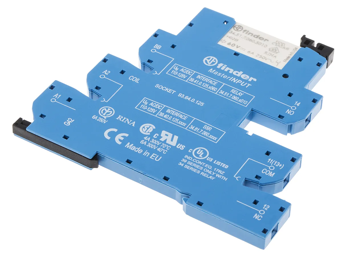 Relè d'interfaccia Finder serie 39 Series, bobina 125V ca, Guida DIN, contatti SPDT