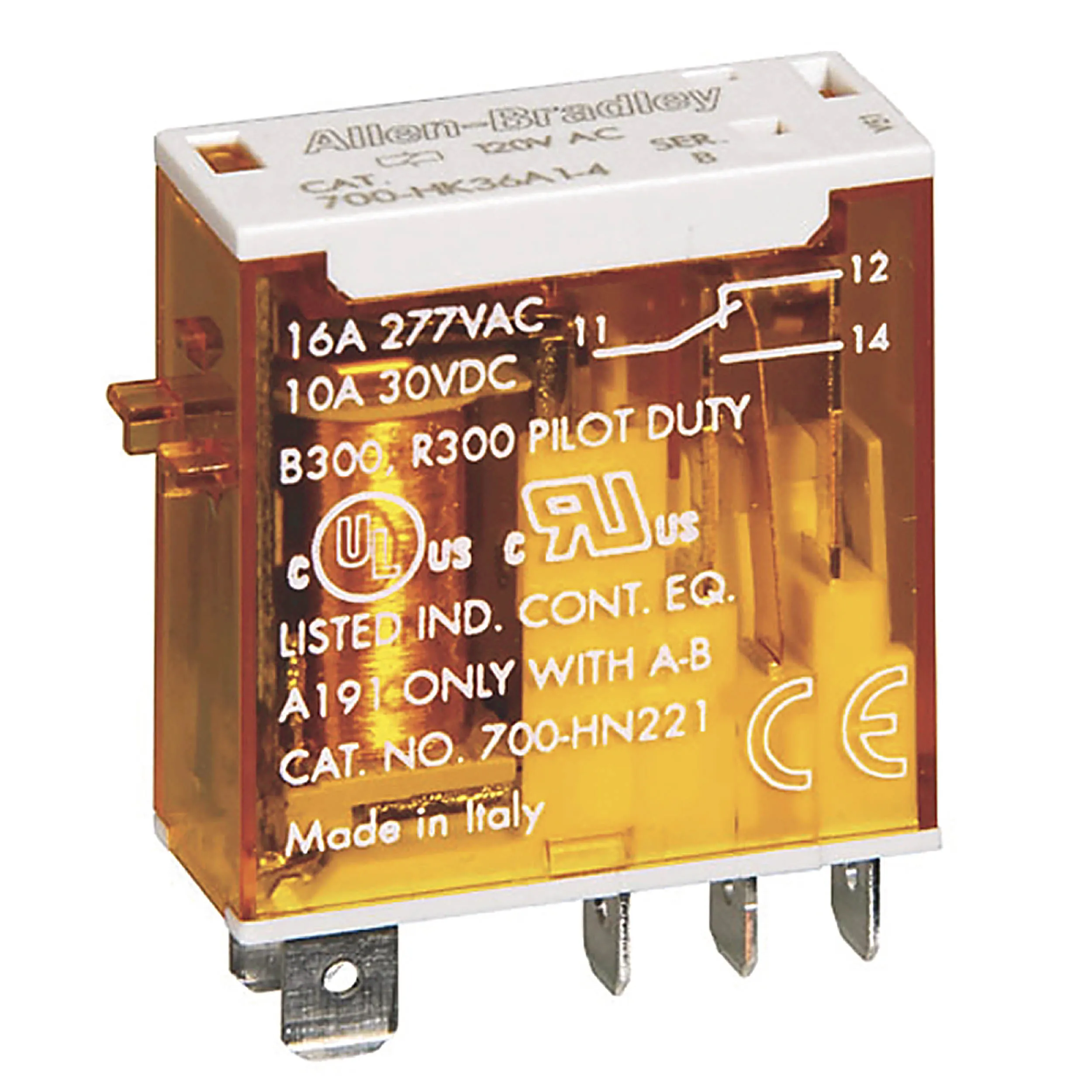 Relè monostabile Allen Bradley serie 700-HK, DPDT, bobina 110V cc, A innesto