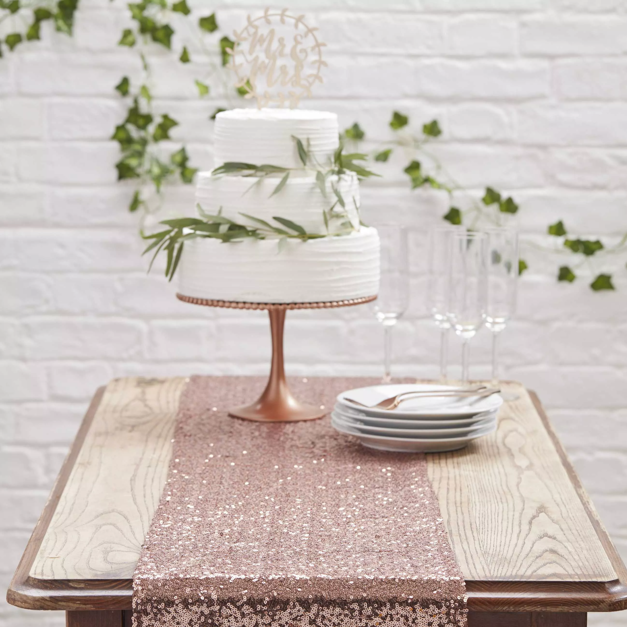 Runner da tavola con paillettes da matrimonio da favola oro rosa