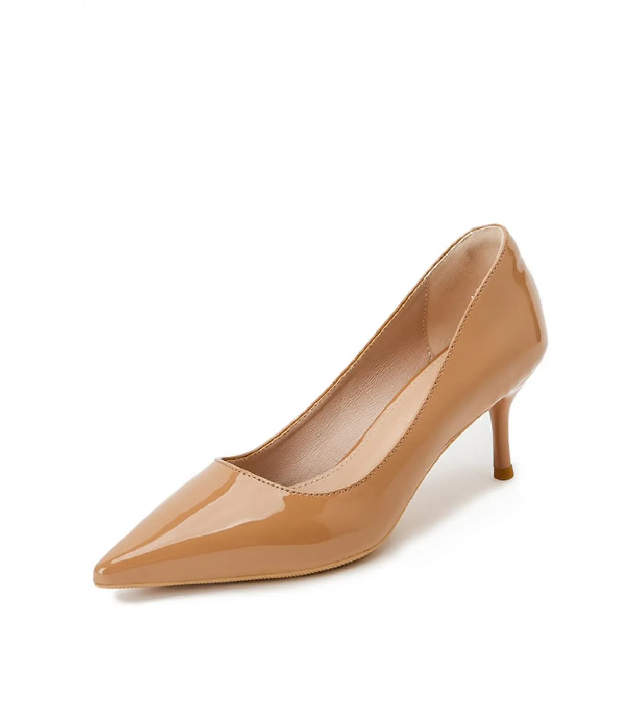Scarpe da donna primavera estate in pelle verniciata beige Décolleté con tacco alto a spillo 6 cm Elegante festa in ufficio Punt