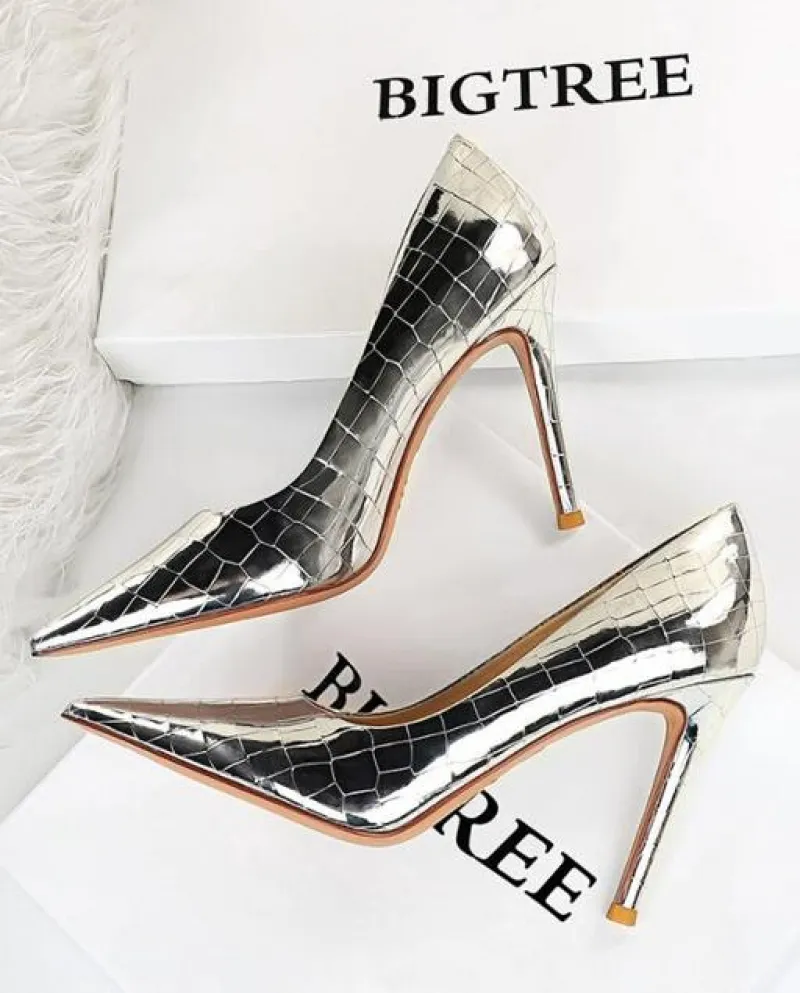 Scarpe Per Le Donne 2022 Locale Notturno Tacchi Alti In Metallo Modello di Pietra A Spillo Tacco Alto Pompe Scarpe A Punta Zapat