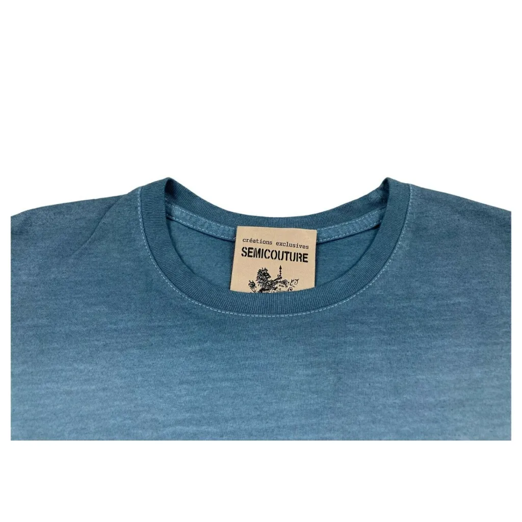SEMICOUTURE t-shirt donna avorio/denim stampa logo nera art Y2SJ01 MADE IN ITALY