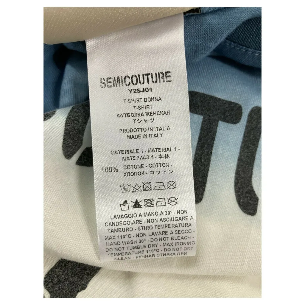 SEMICOUTURE t-shirt donna avorio/denim stampa logo nera art Y2SJ01 MADE IN ITALY