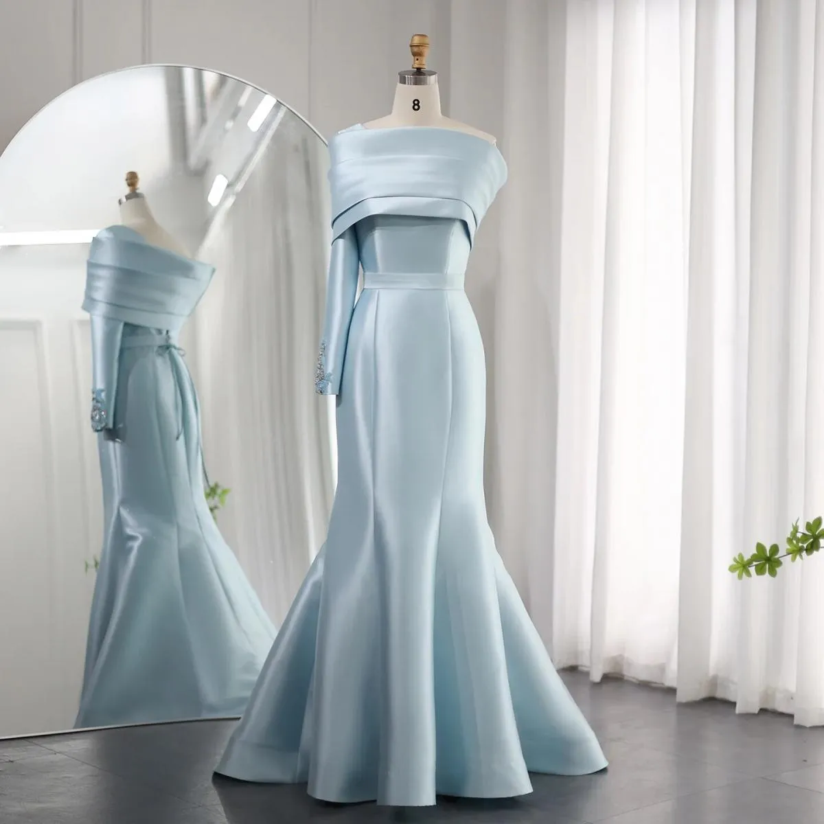 Sharon Said Abito da sera a sirena arabo monospalla giallo con mantella Abito da cerimonia nuziale di lusso Dubai con perline bl
