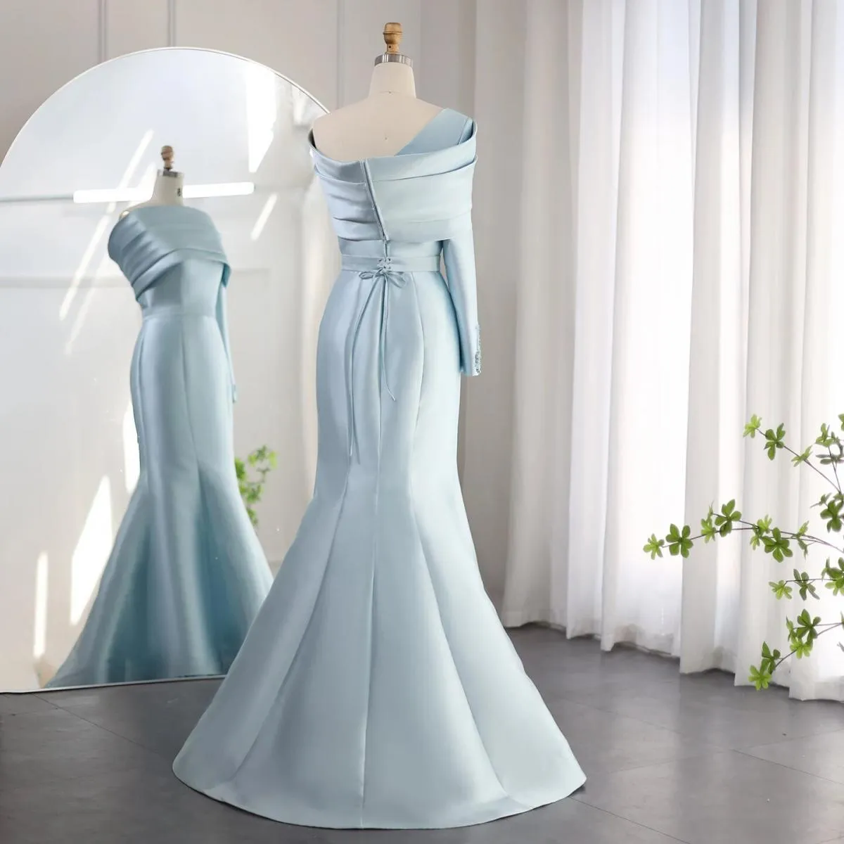 Sharon Said Abito da sera a sirena arabo monospalla giallo con mantella Abito da cerimonia nuziale di lusso Dubai con perline bl
